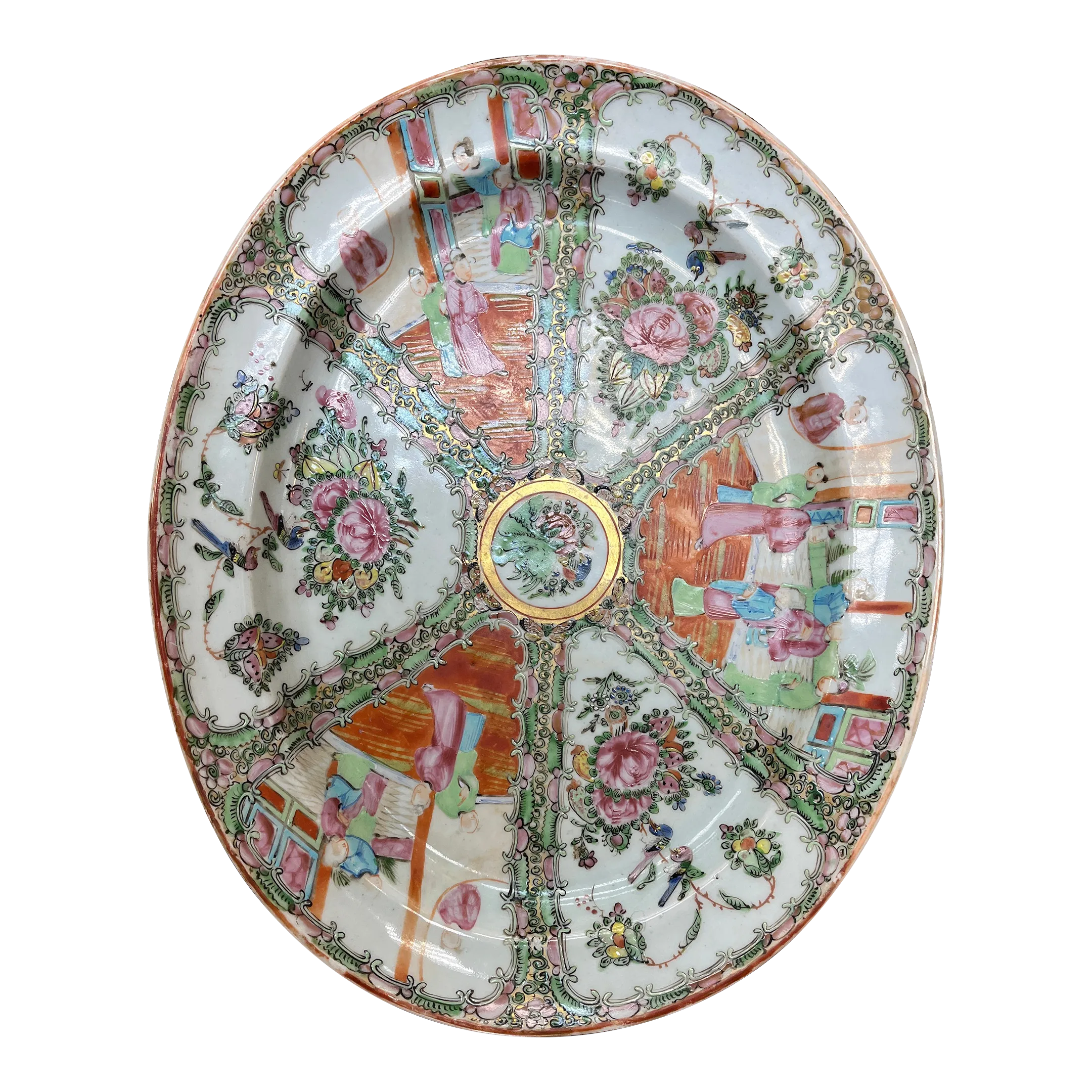 Large Antique Chinese Rose Medallion Platter, 1891-1920 Mark