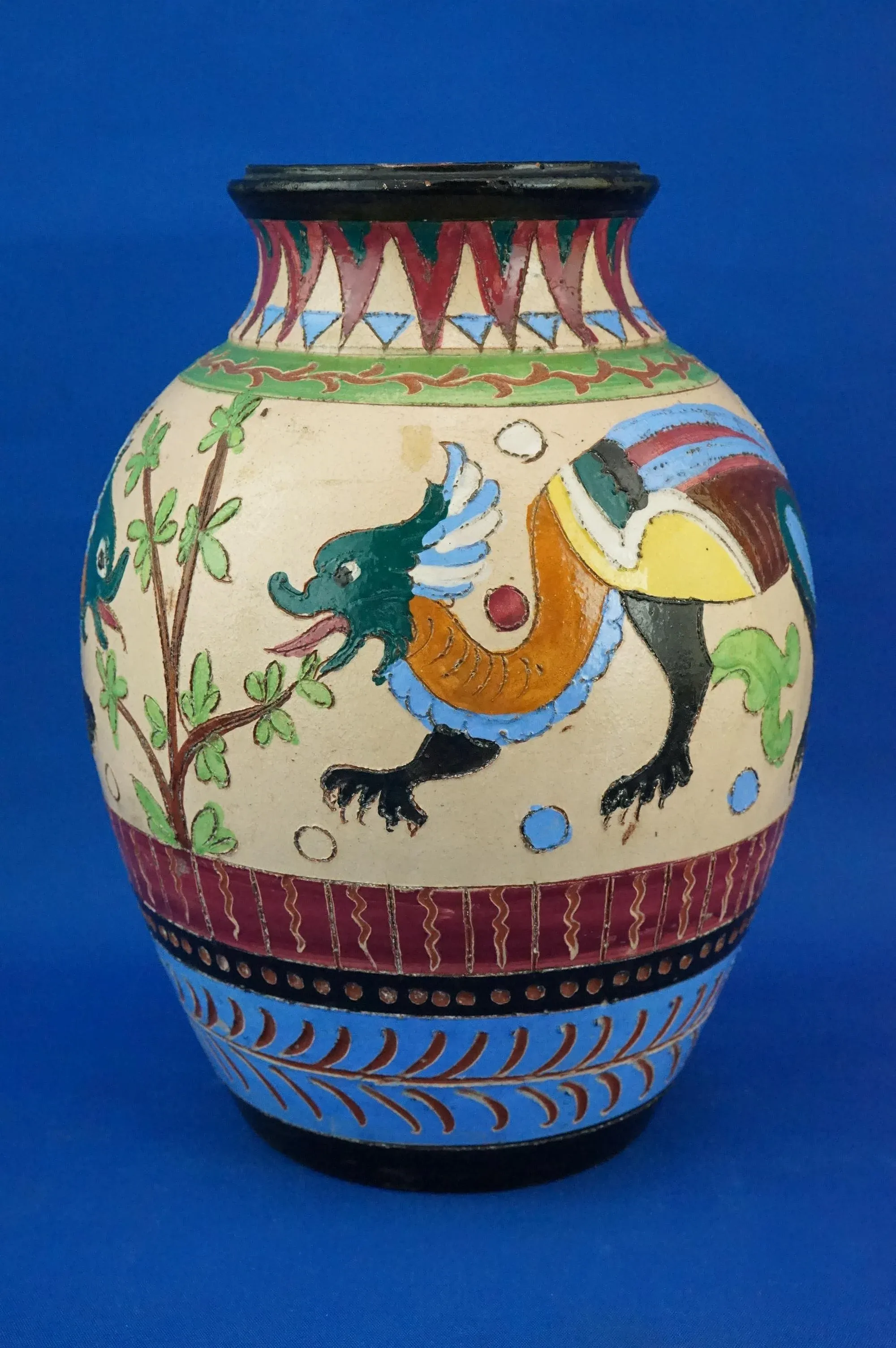 Vintage Ceramic Vase with Dragons from Dante Milanis Factory, 1940s