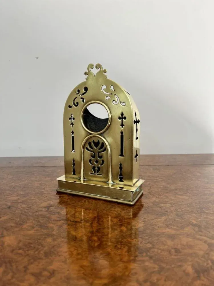 Edwardian Brass Pocket Watch Holder, 1900s