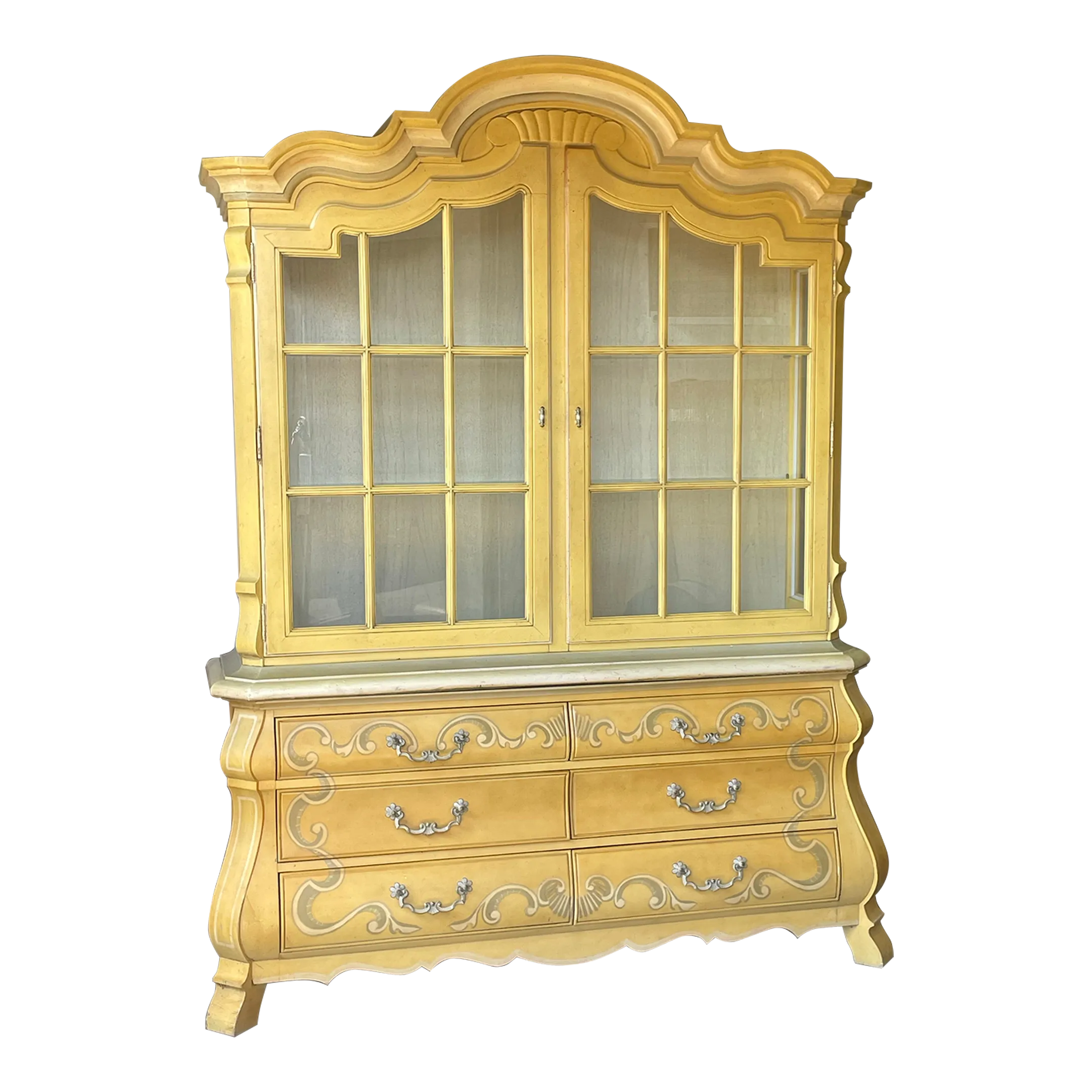 Drexel French Country Yellow China Cabinet | Chairish
