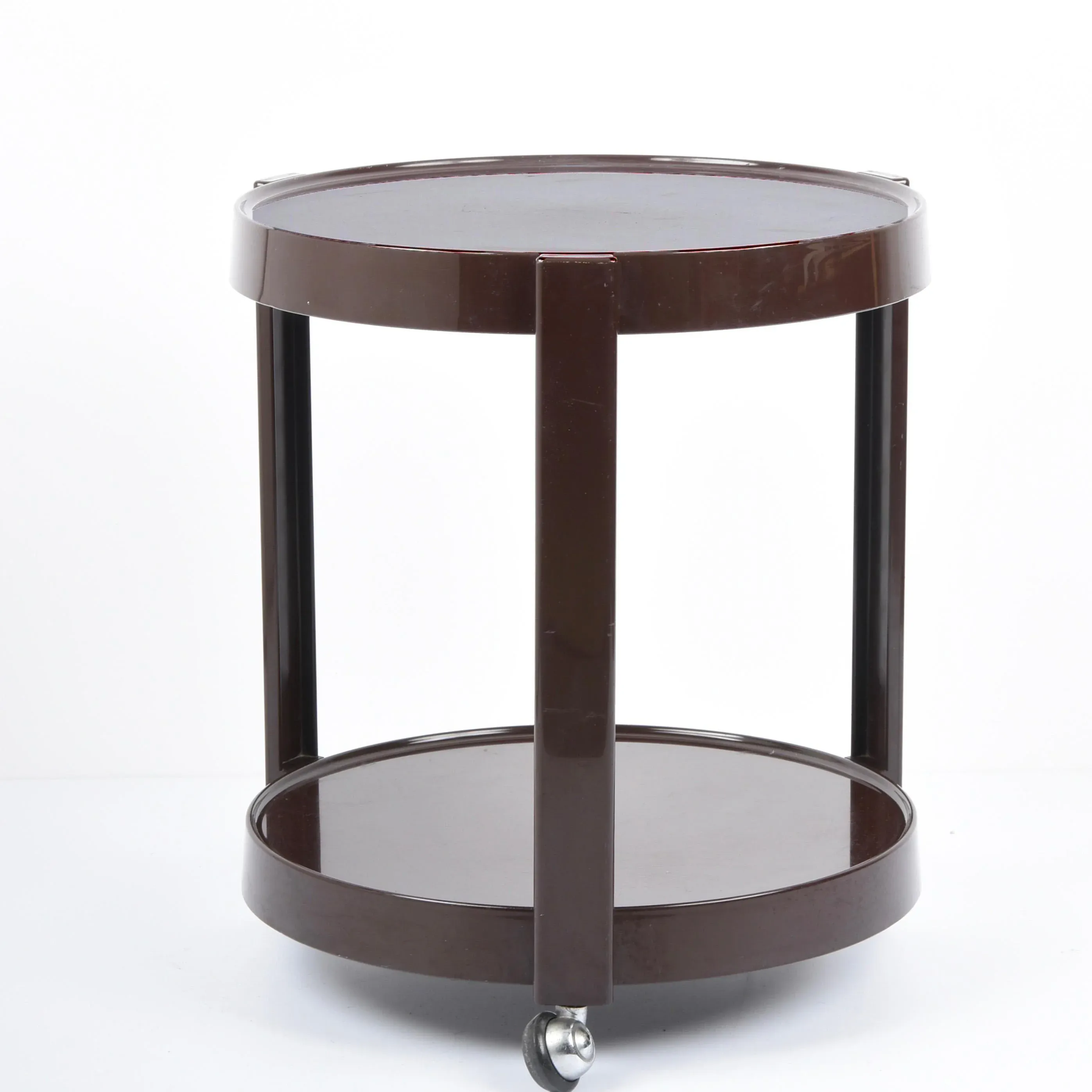 Mid-Century Italian Round Brown Plastic Bar Cart with Two Shelves, 1970s