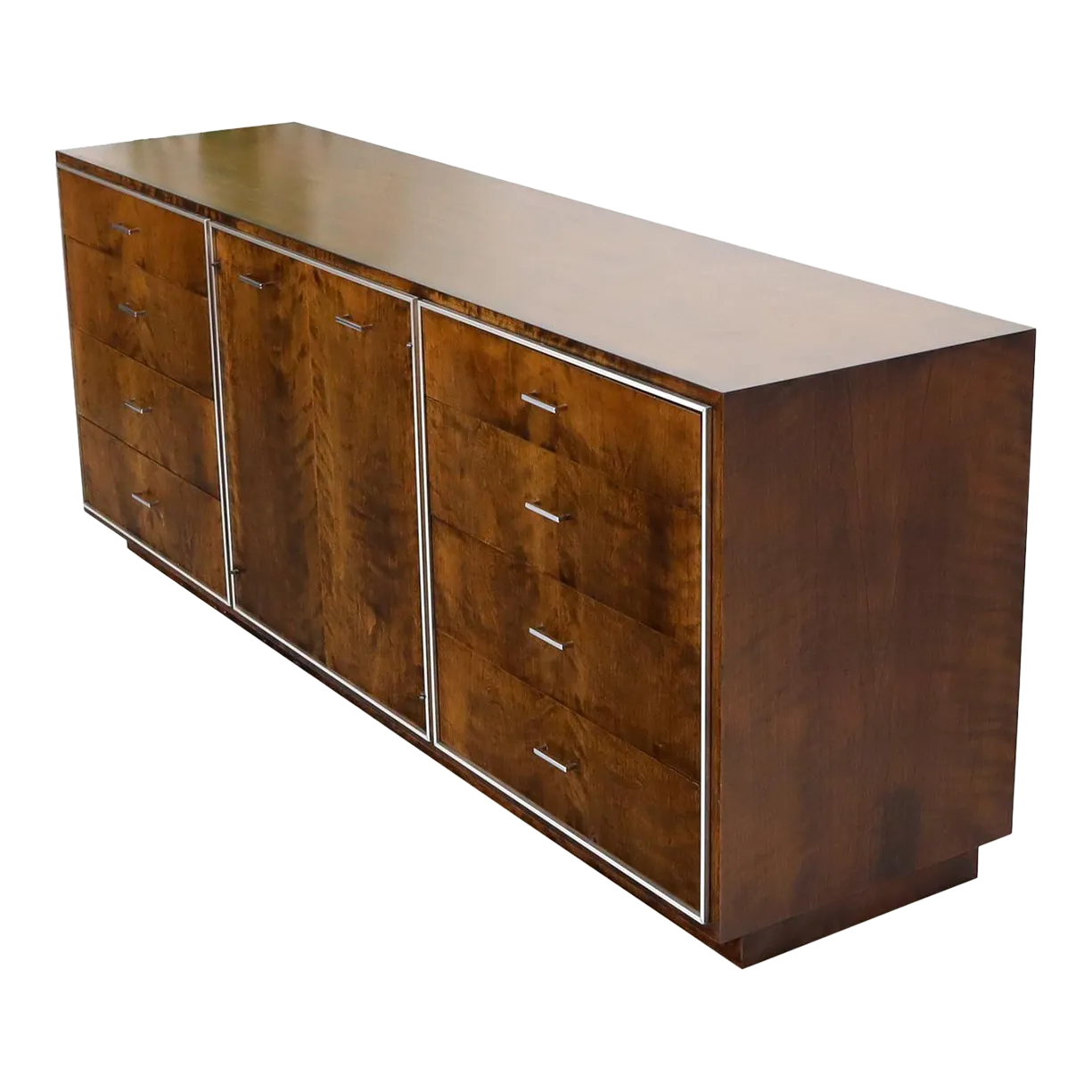 John Stuart midcentury modern long burl walnut dresser credenza w