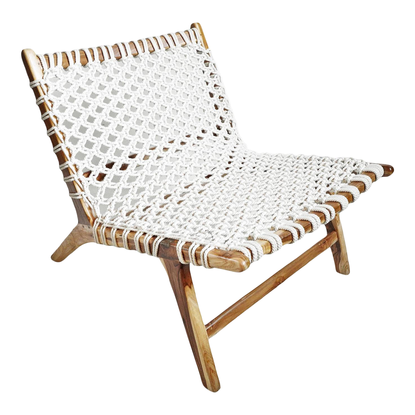 Woven Rope & Teak Wood Easy Chair Chairish