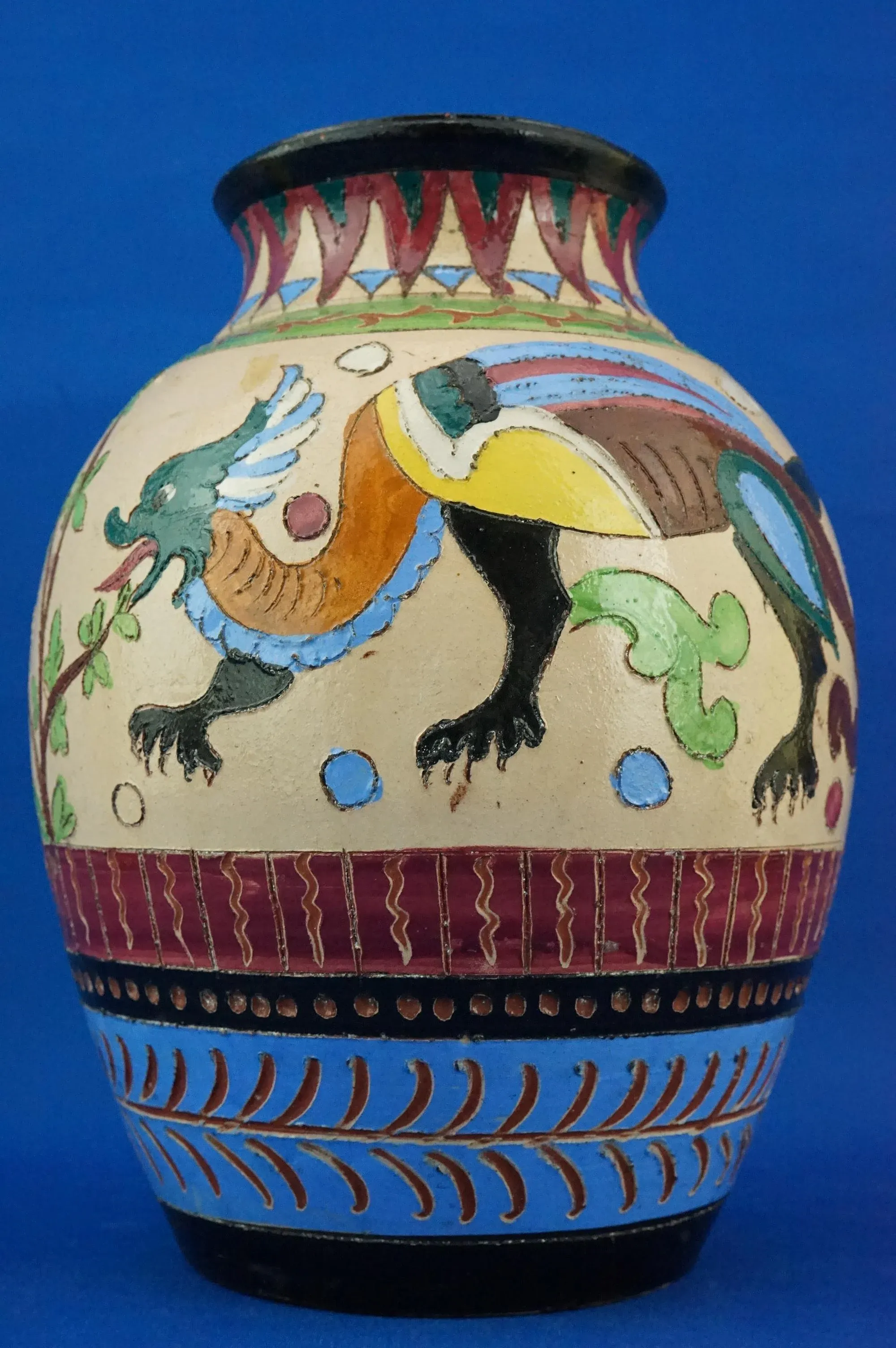 Vintage Ceramic Vase with Dragons from Dante Milanis Factory, 1940s