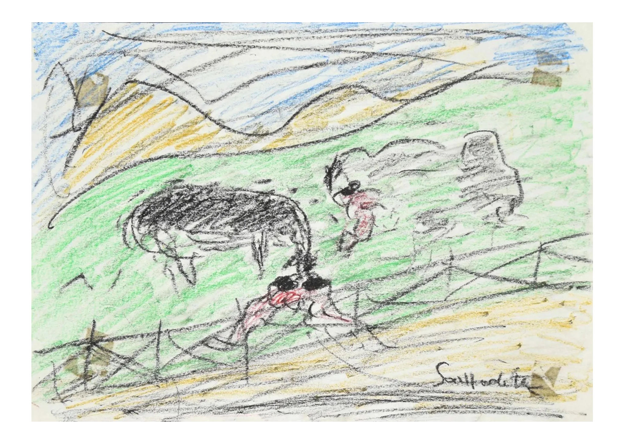 Nazareno Gattamelata - Greening Landscape - Original Oil Pastels - 1970s