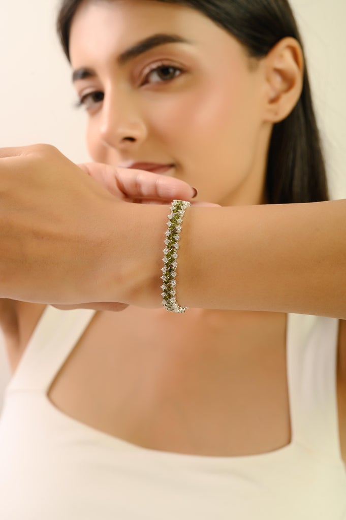 Vintage-Inspired Green Zirconia Ice-Cut Pattern Stacking Bracelet 