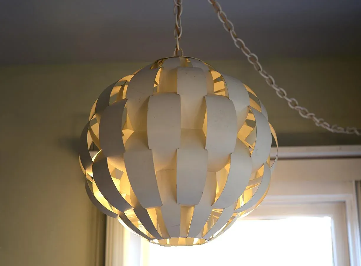 Mid Century Max Sauze Lightolier Metal Ribbon Chandelier Pendant