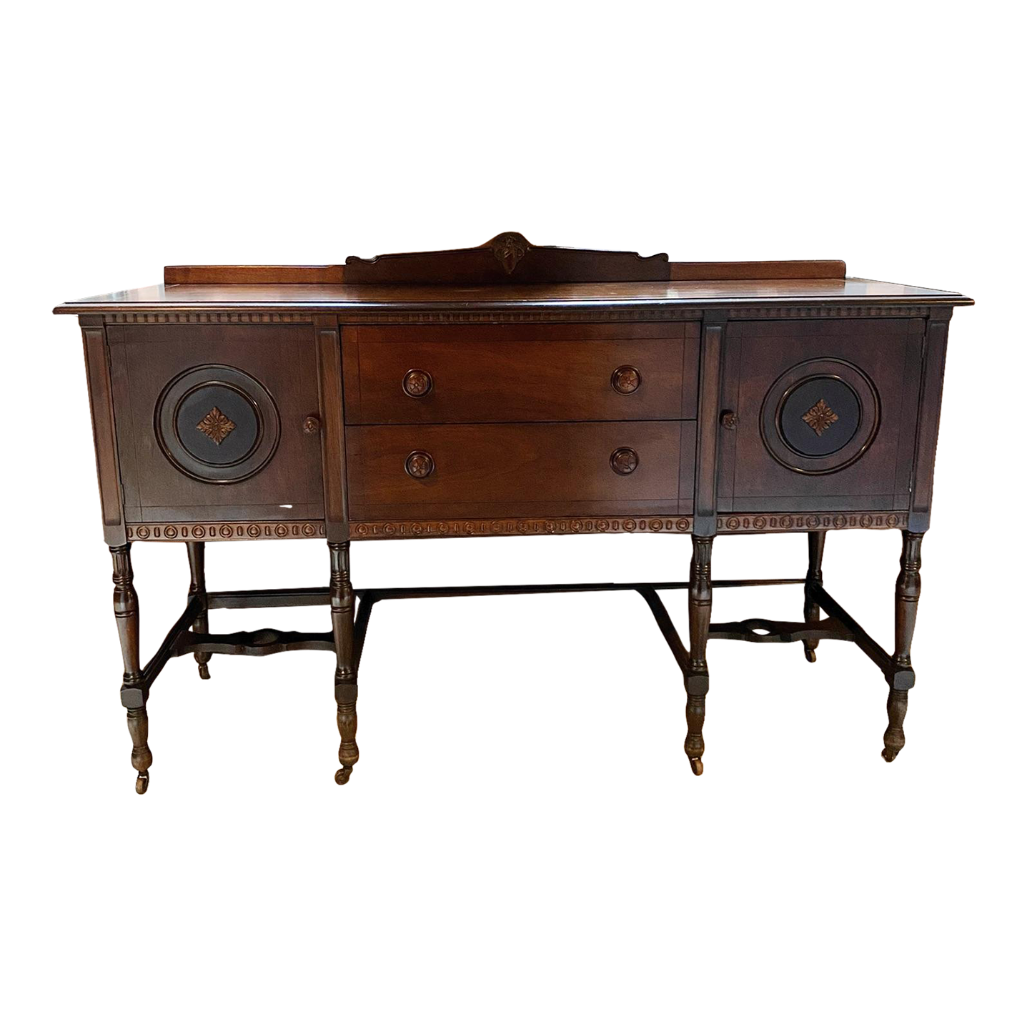 1930s Vintage Jacobean Style Baker Furniture Company Mahogany Sideboard