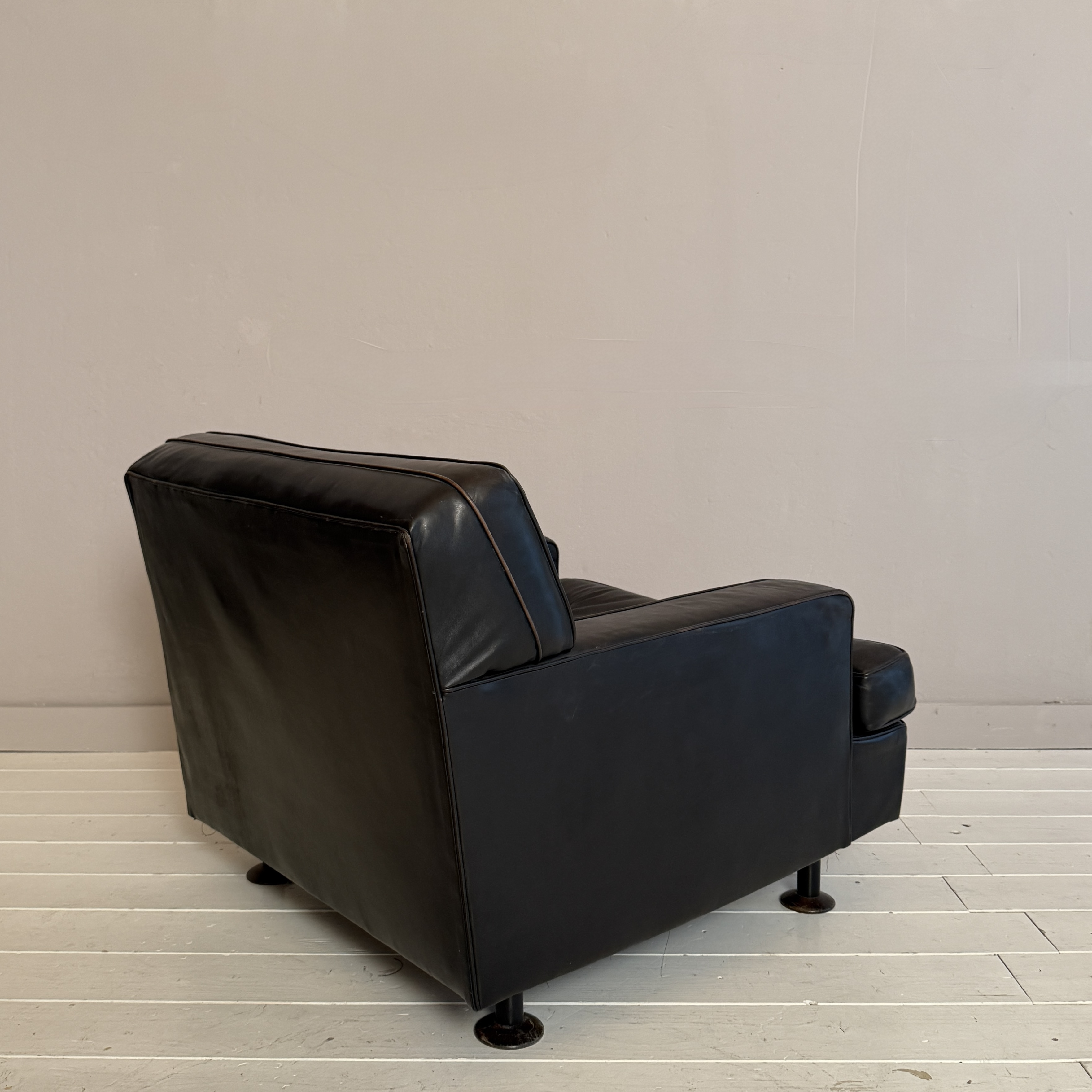 Square Armchair in Dark Brown Leather by Marco Zanuso for Arflex, 1960s