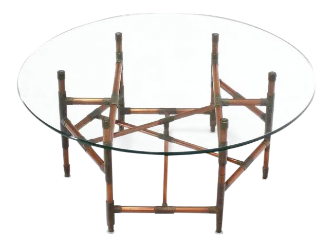 Copper Pipe And Fitting Sculpture Base Round Glass Top Coffee Table Chairish
