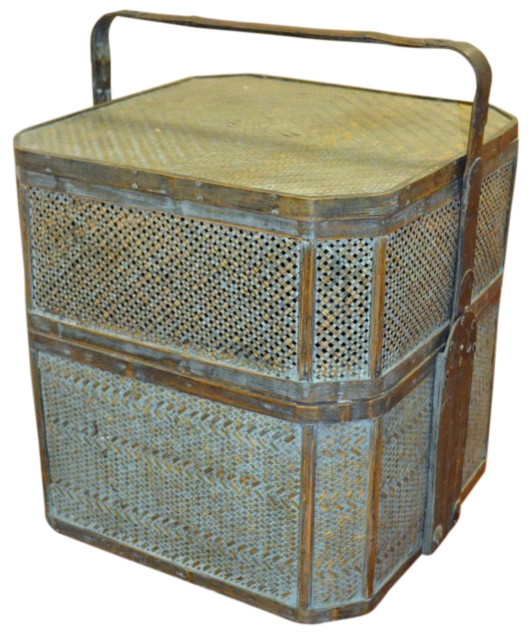 Green Woven Rattan Basket Side Table Chairish