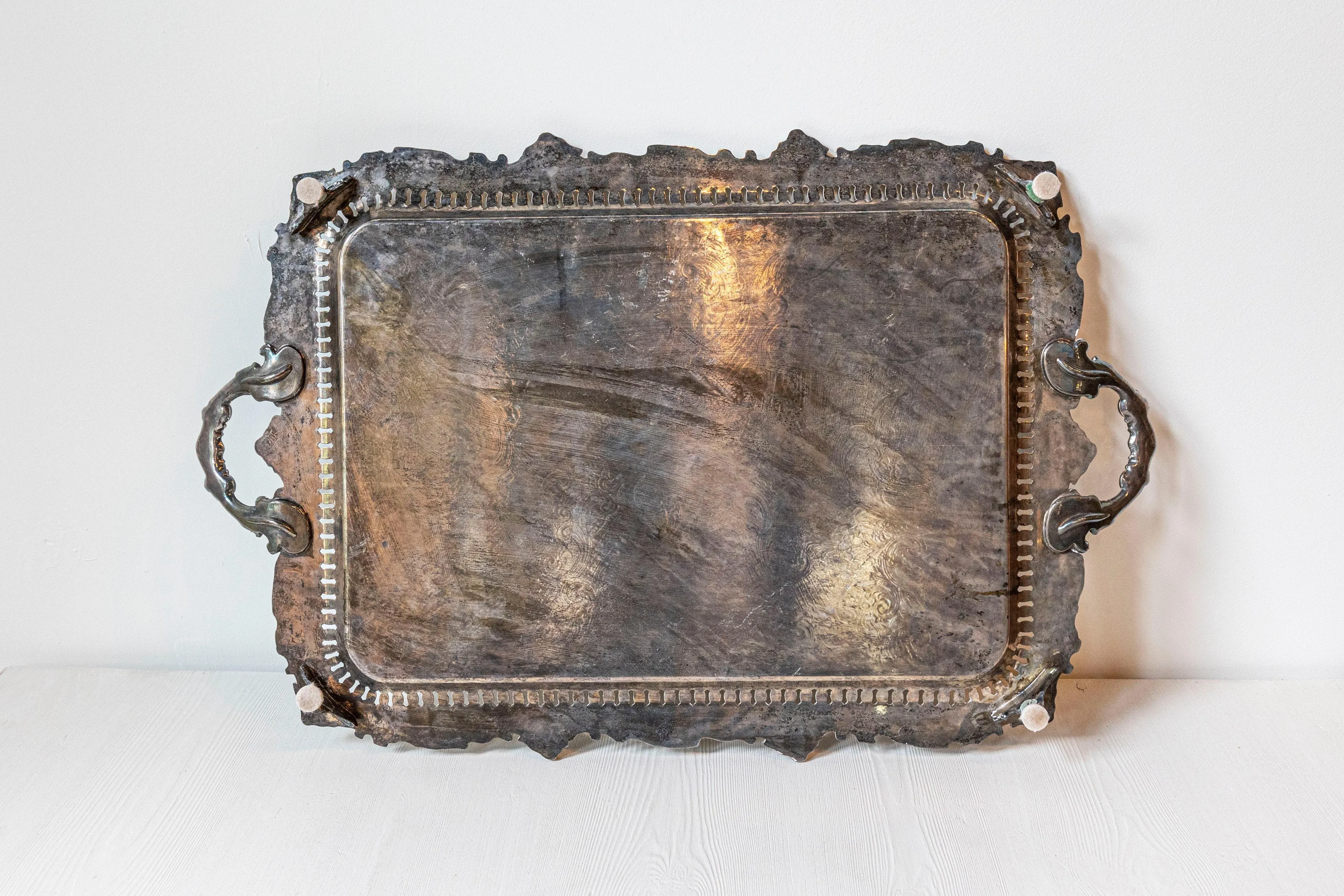 Early 20th Century English Silver Plate Serving Tray with Ornate