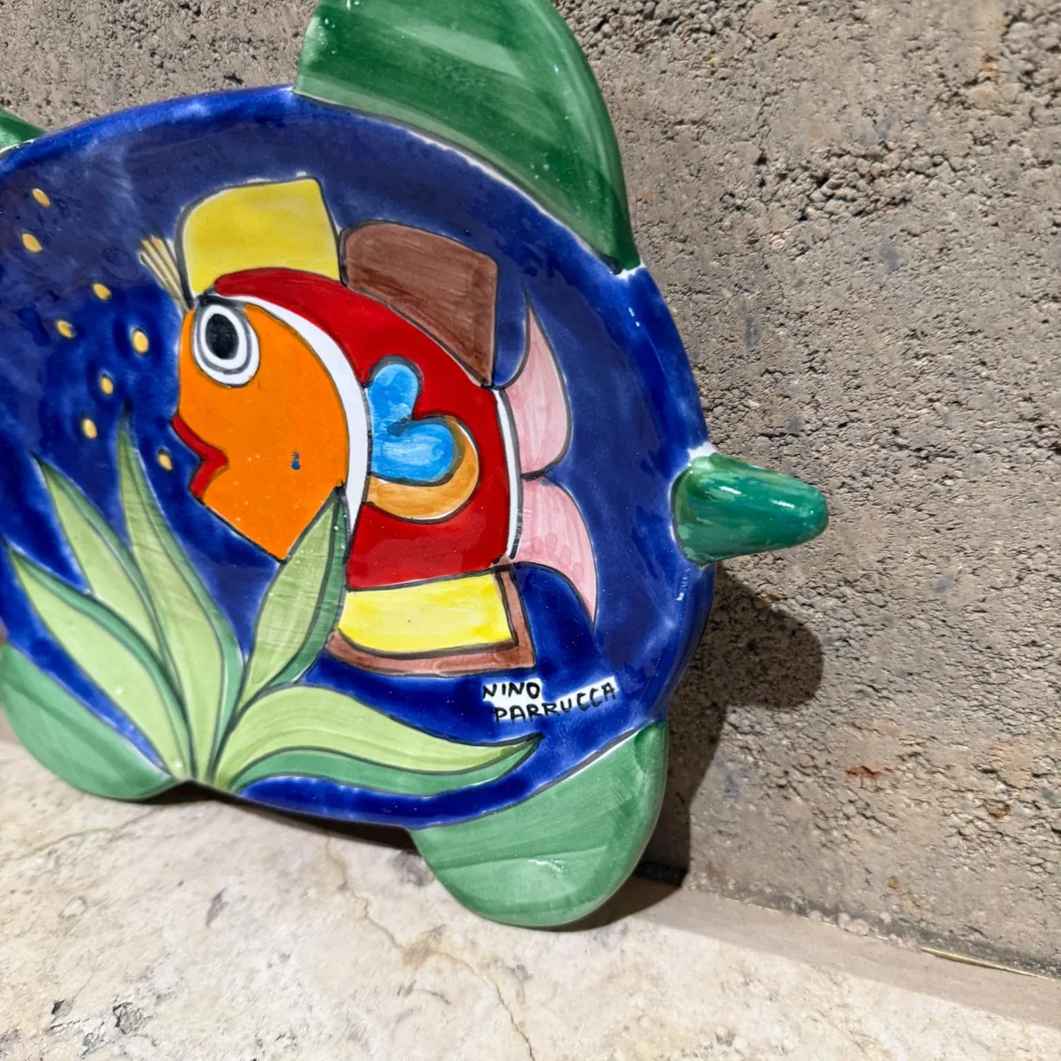 1970s Nino Parrucca Italian Pottery Hand Painted Plate Sicily