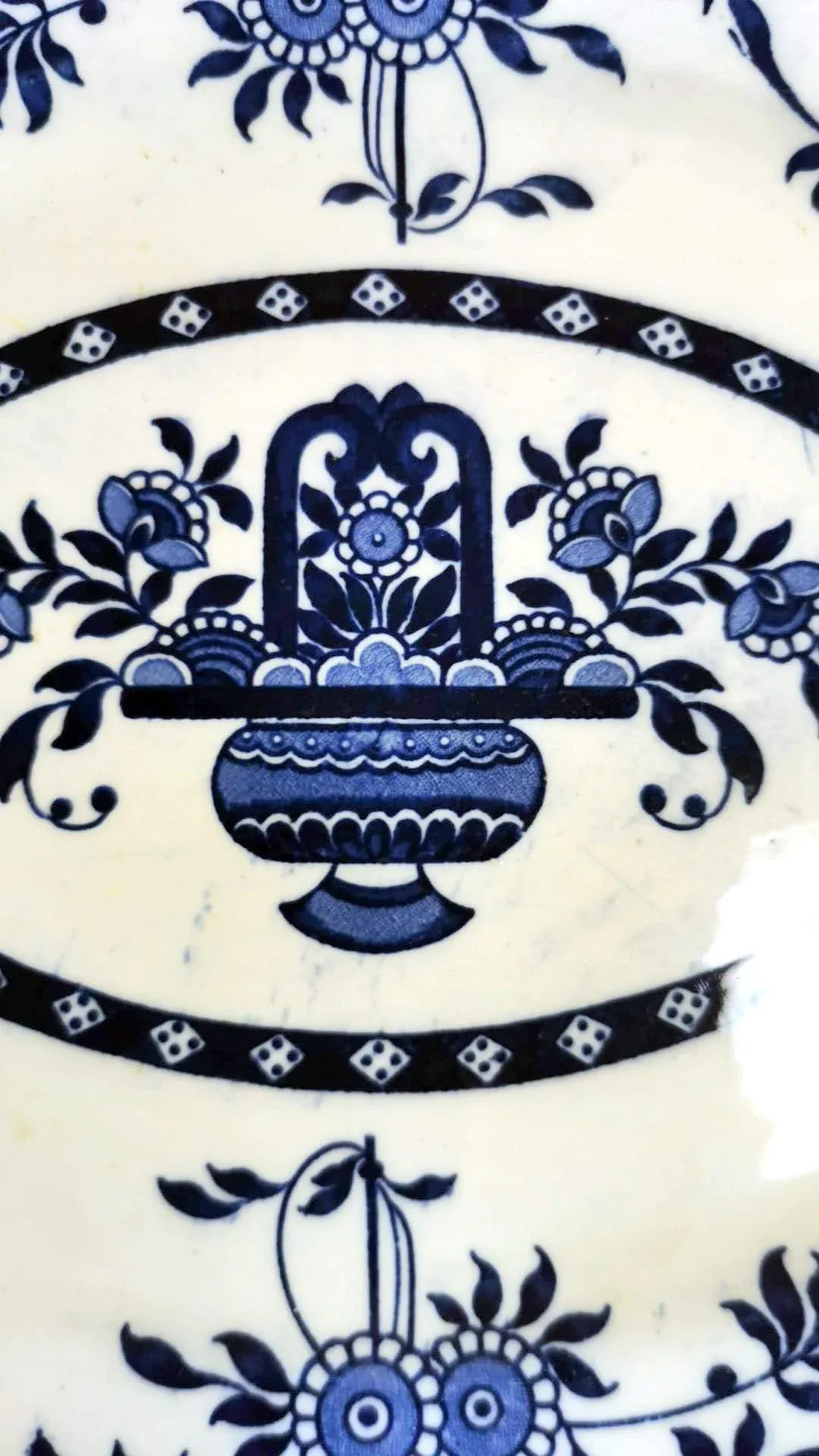 Antique Staffordshire Potteries English Platter With Blue Transferware Decorations