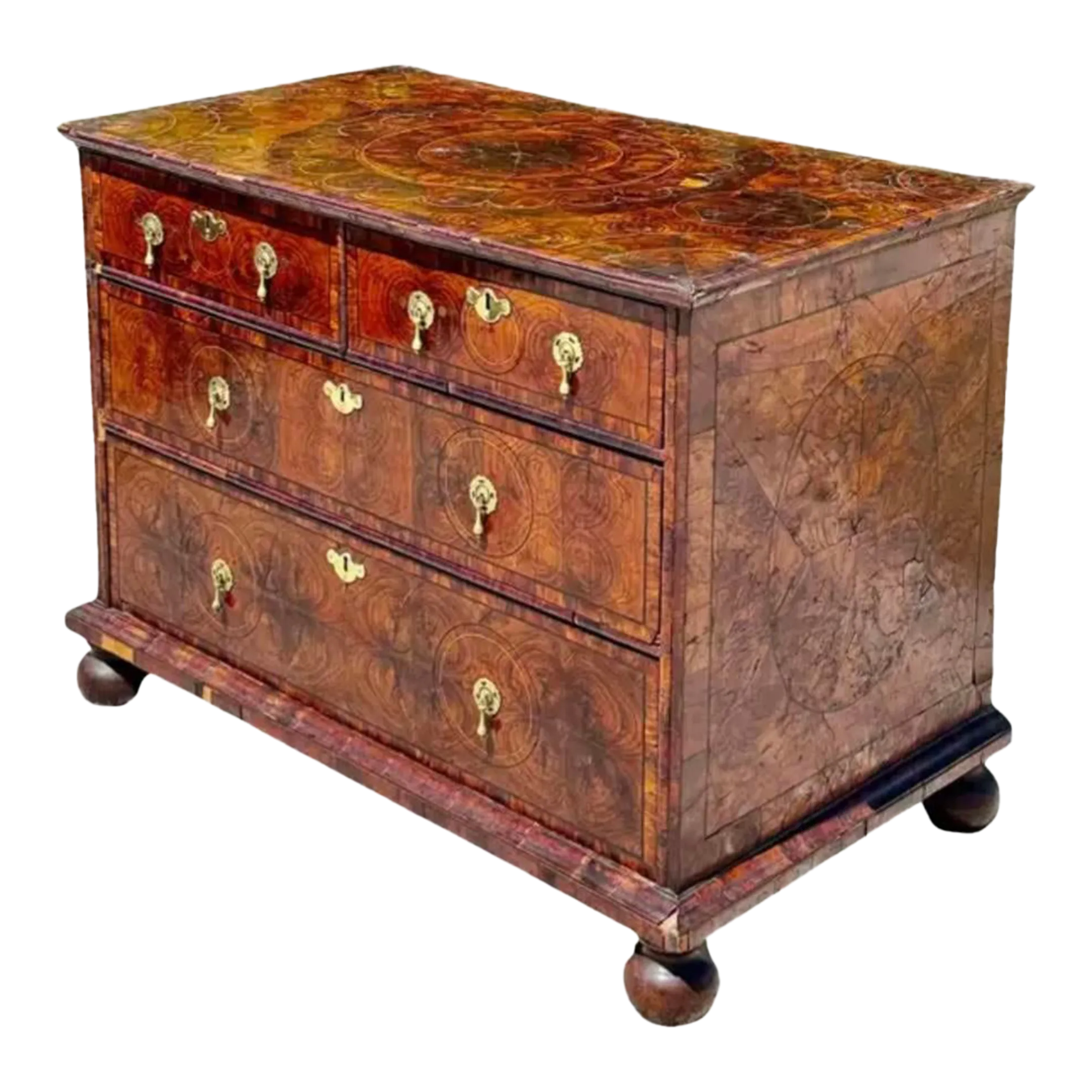 William and Mary Oyster Burl Walnut Chest of Drawers