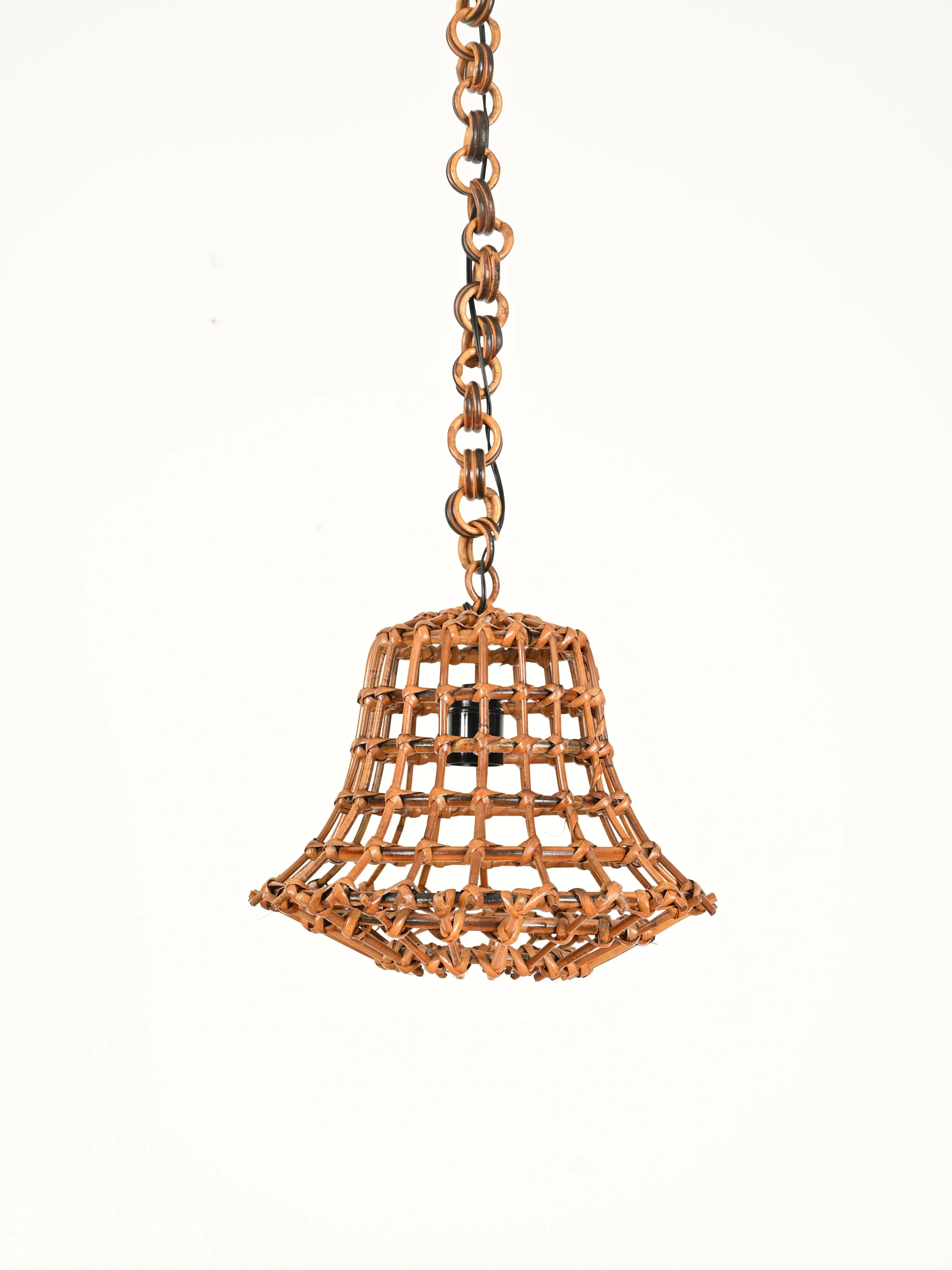 Mid-Century Pendant in Bamboo, Rattan and Wicker by Louis Sognot, France, 1960s