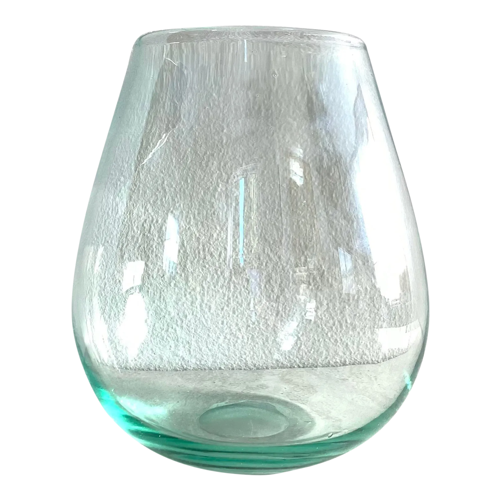 Late 20th Century Mouth Blown Iridescent TurquoiseGreen Glass Vase Chairish