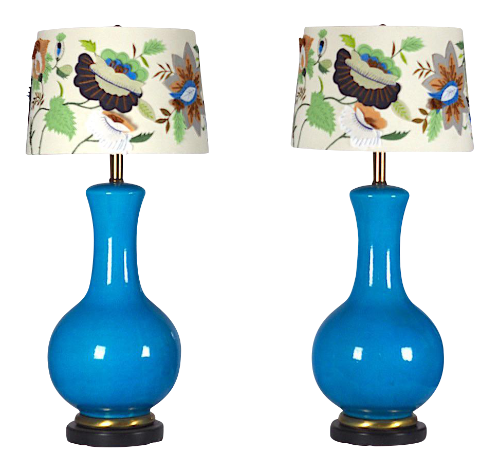 MidCentury Large Blue Table Lamps A Pair Chairish