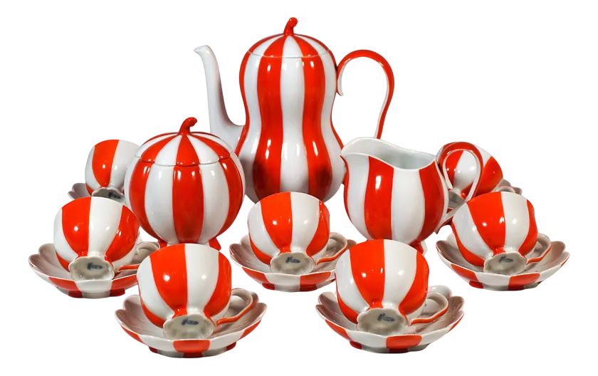 BAUHAUS Josef Albers MOCA限定セラミックプラッター Art Deco Red-White Melon Mocha Service by Josef Hoffmann for