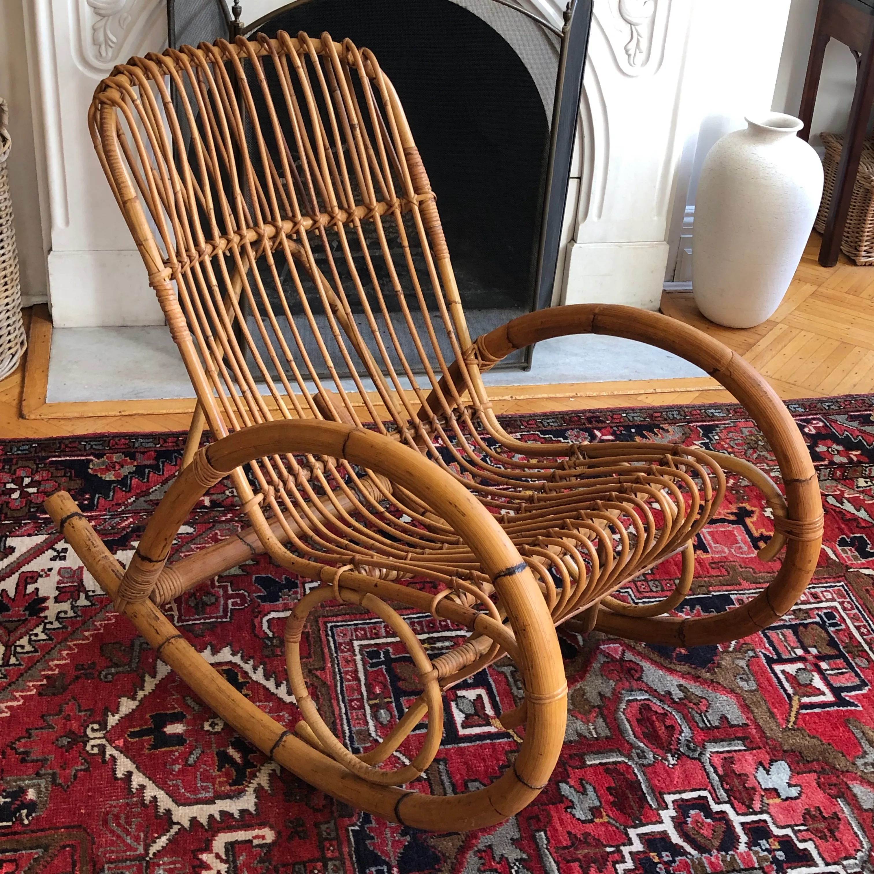 Mid-20th Century Franco Albini Style Bent Bamboo Rocking Chair