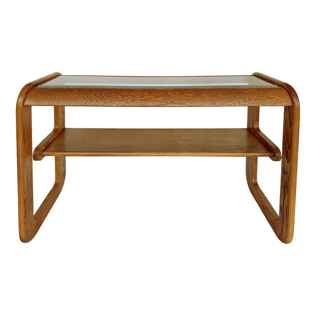 Lou Hodges Mersman Waldron Oak Glass Console Table, 1970s | Chairish