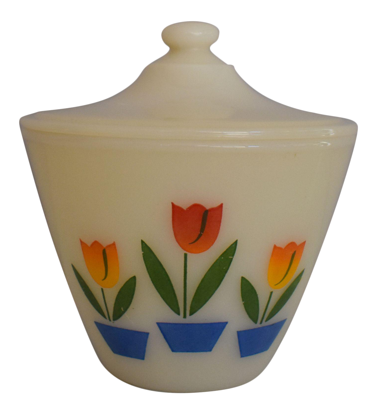 Vintage 1940s Fire King Tulip Grease Jar / Bowl W Lid Chairish