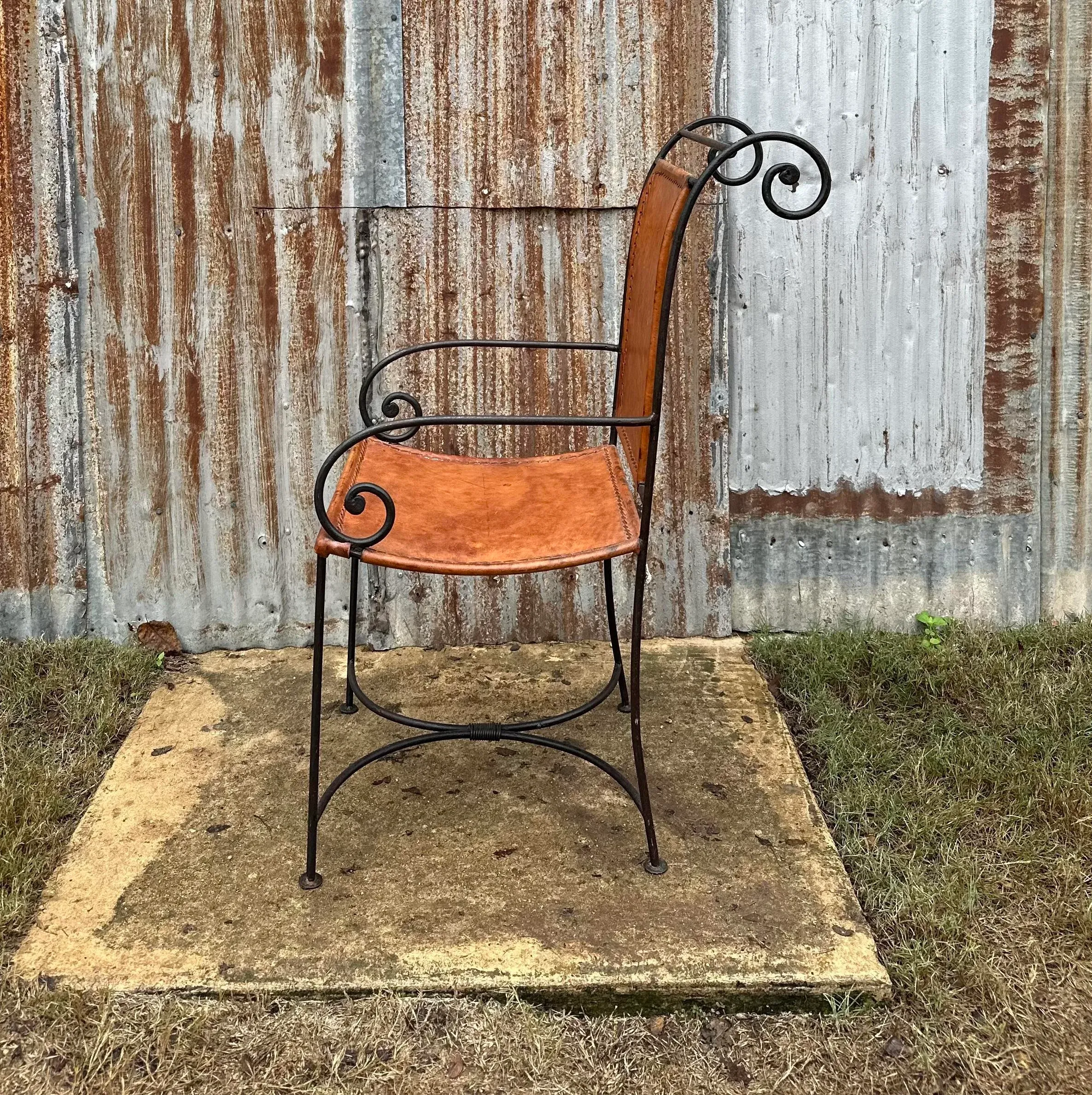 Mid 20th Century Vintage Forged Iron and Leather Accent