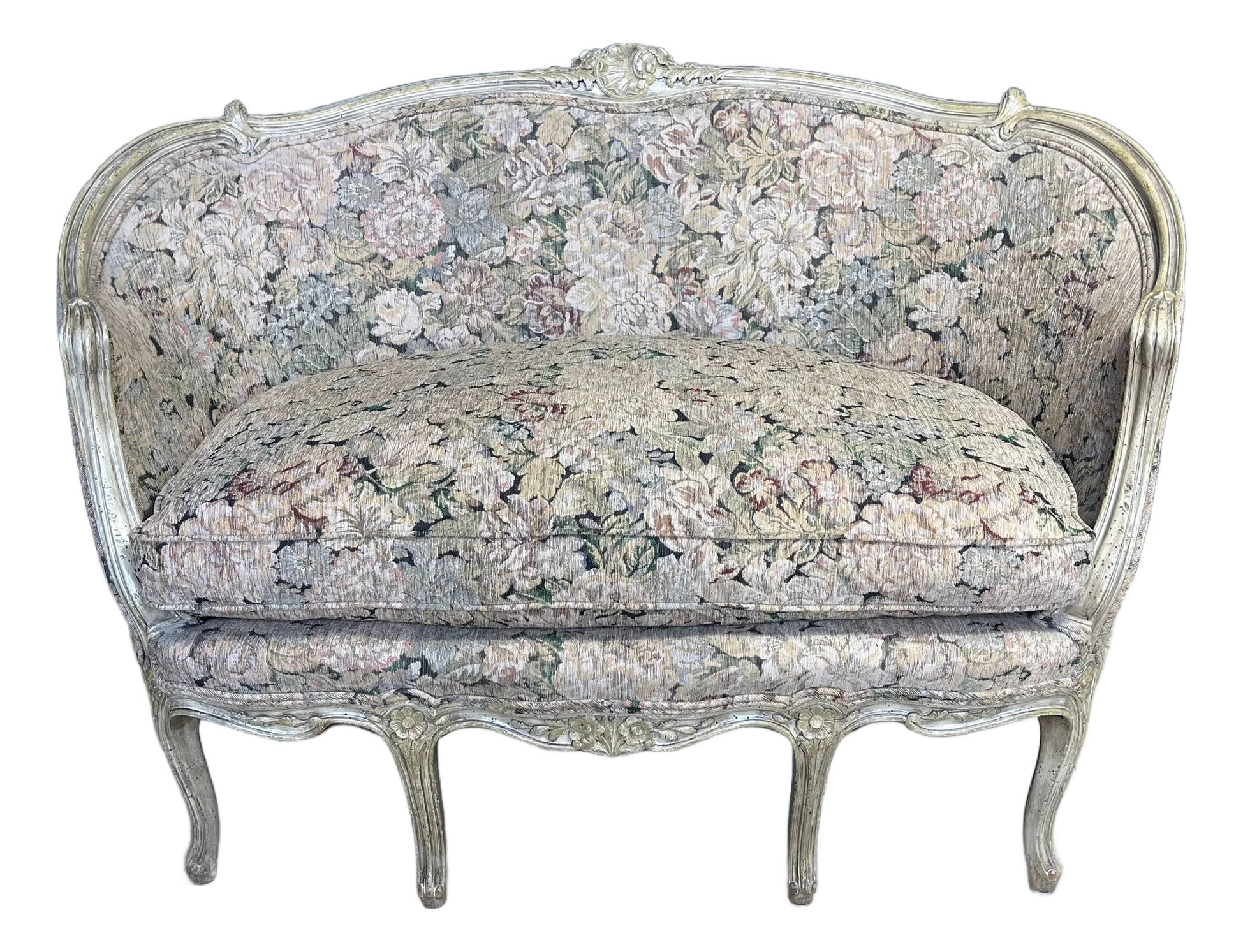 Painted Wood French Settee With Floral Print Fabric