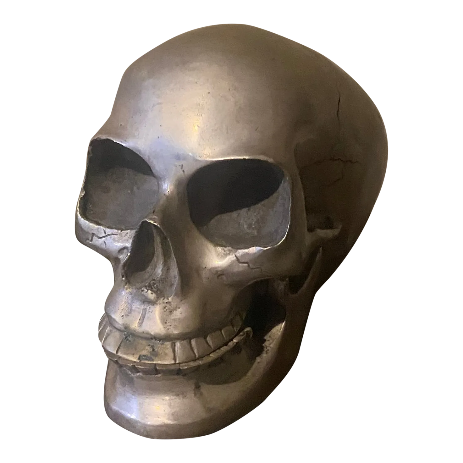 Vintage Nickel-Plated Memento Mori Skull Sculpture | Chairish