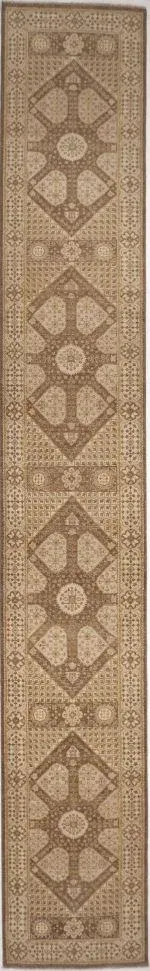Hand-Knotted Runner in Earth Tone Colors - 3\'x20\'