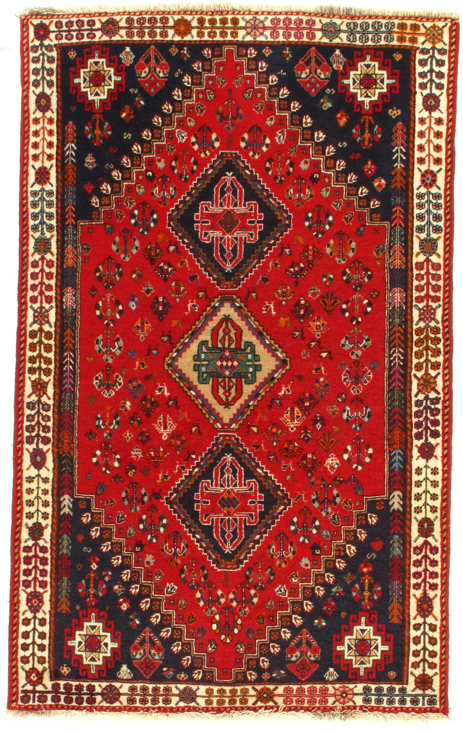 1950s Semi-Vintage Persian Shiraz Afshar Qashqai Rug - 4′ × 6′9