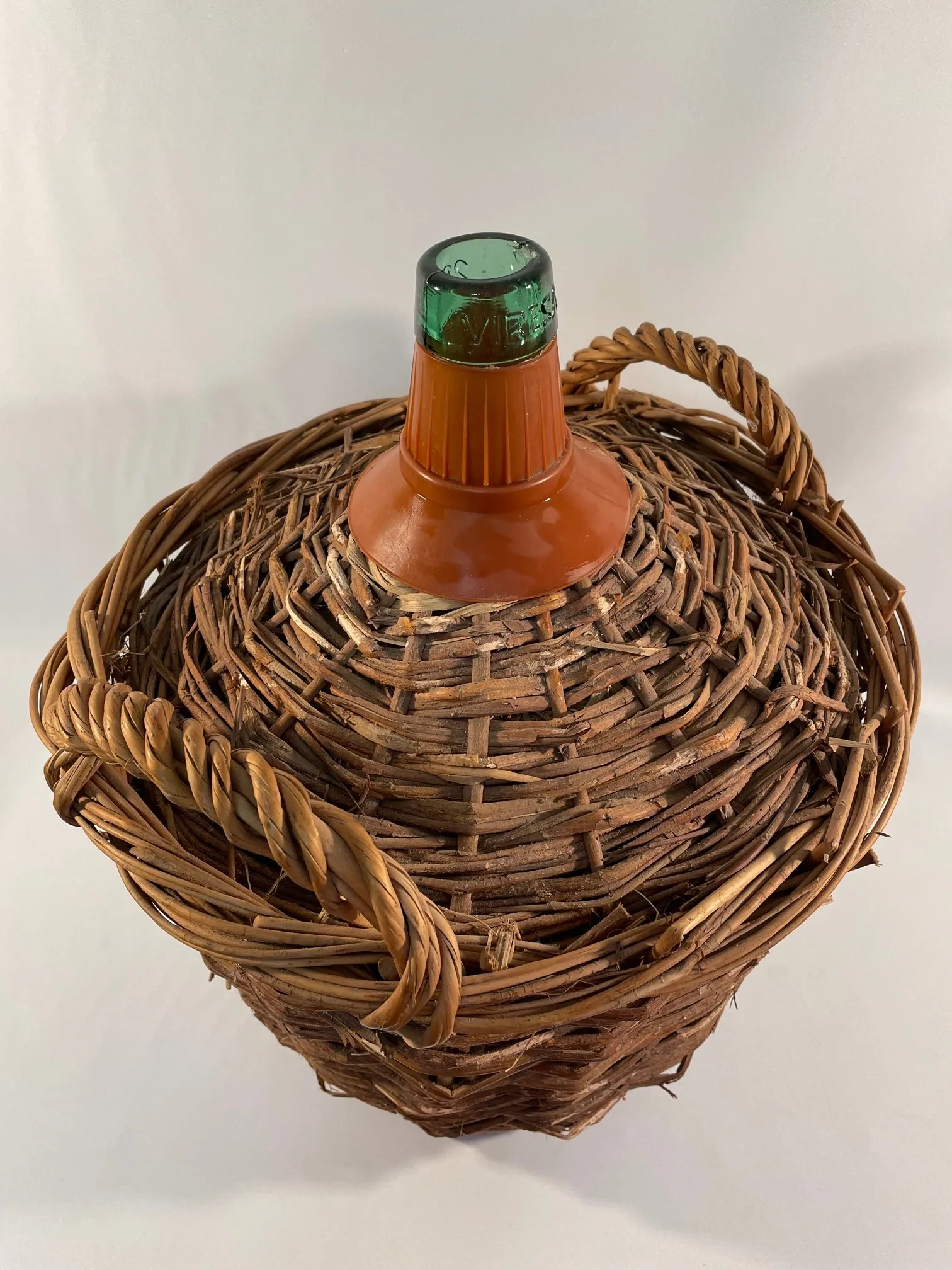 Antique French Demijohn Wine Bottle Wicker Basket, C. 1900 | Chairish