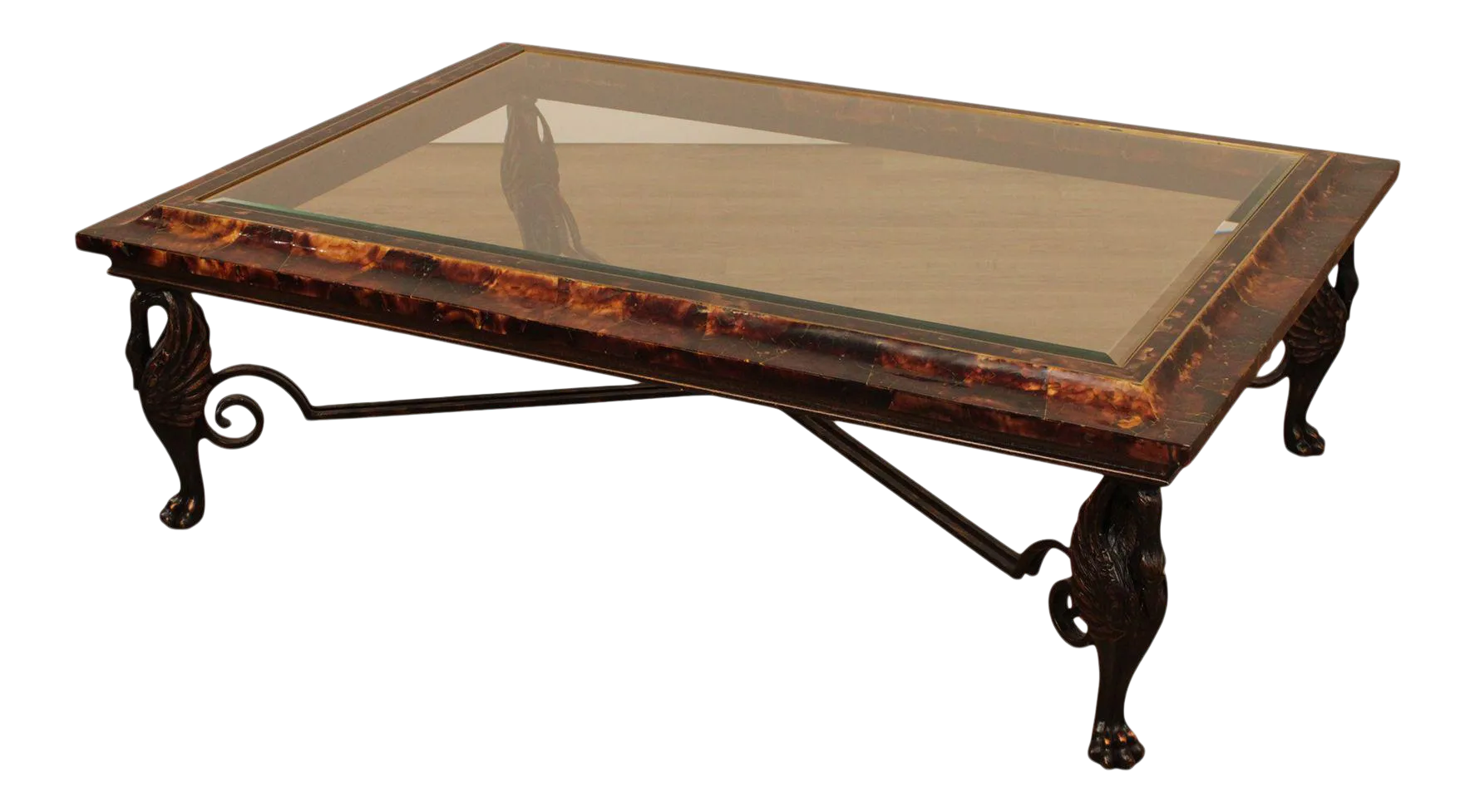 Maitland Smith Large Glass Top Faux Tortoise Shell Coffee Table