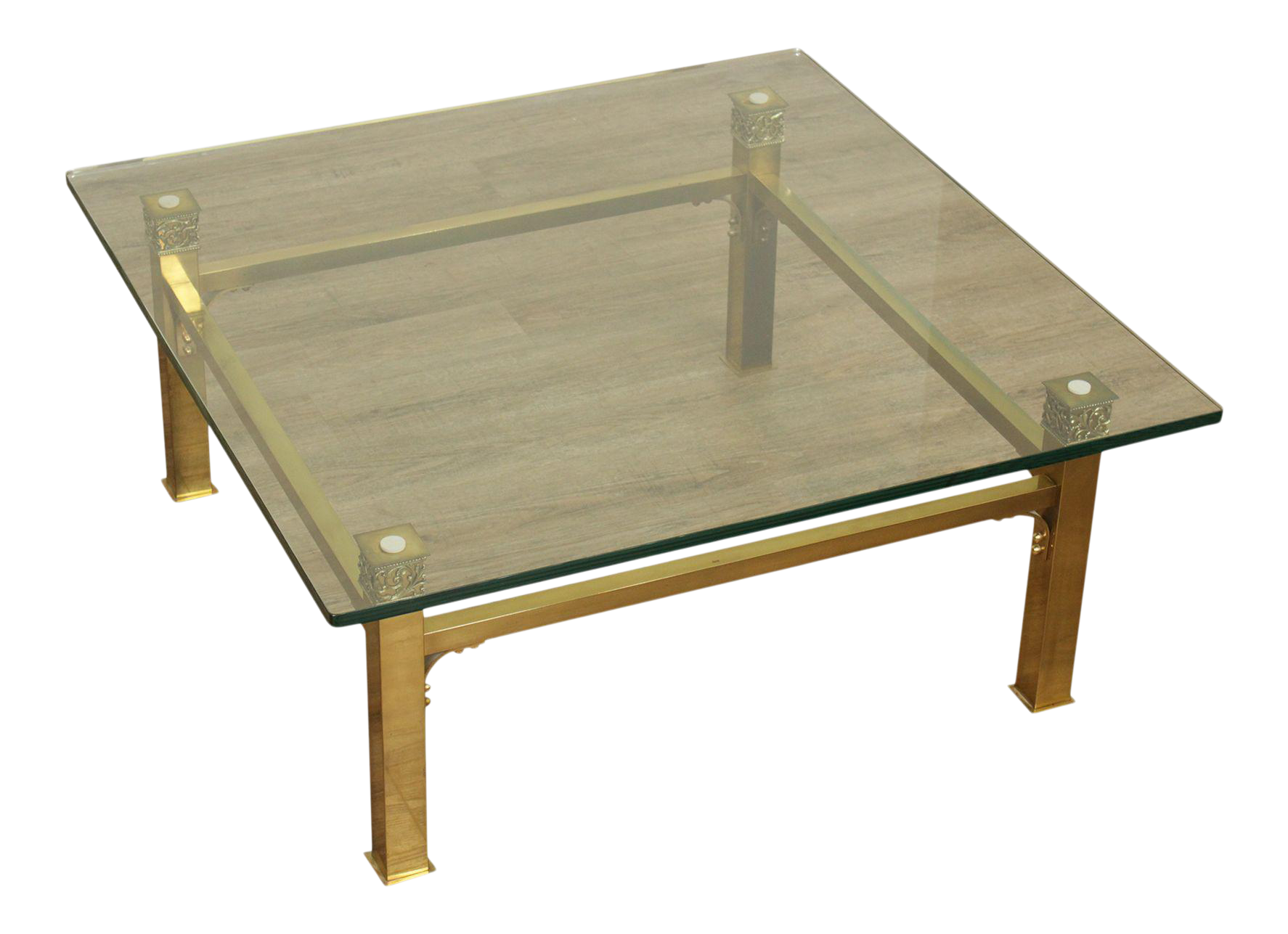 Mid Century Brass Base Square Glass Top Coffee Table Chairish