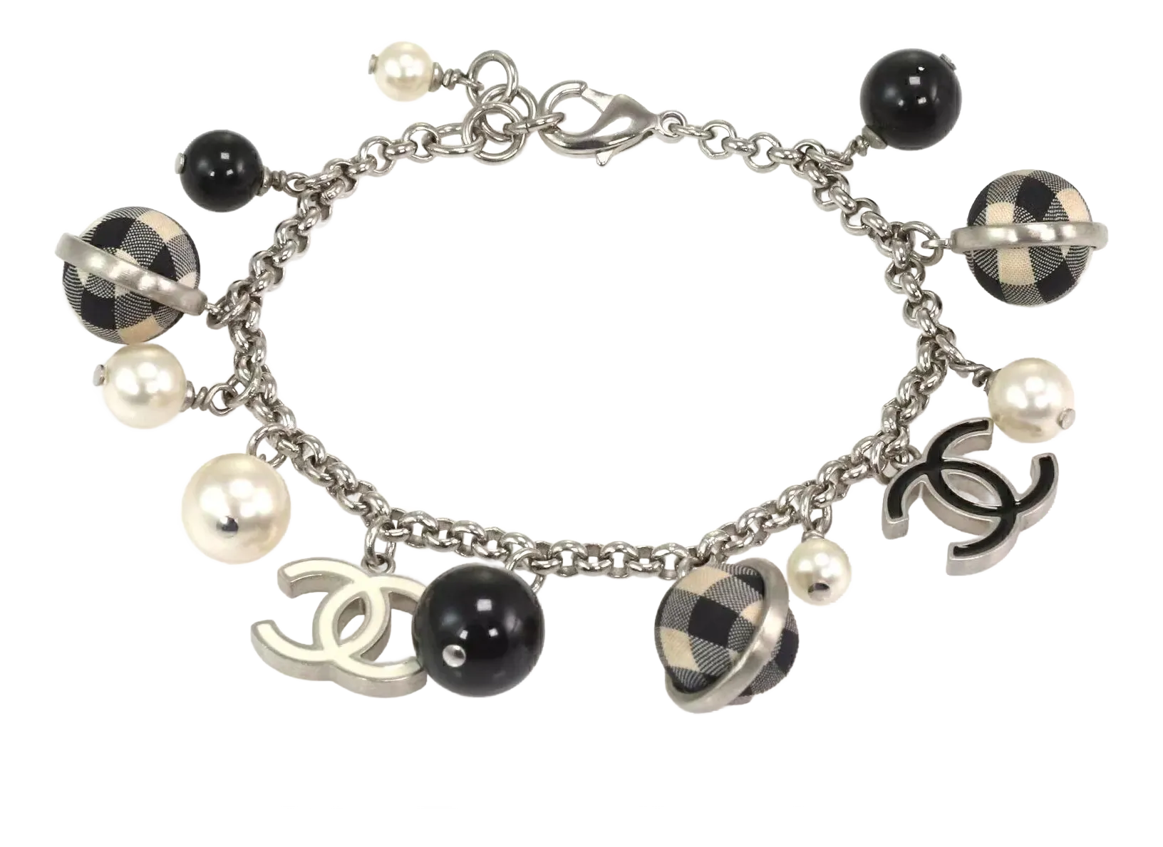 22864 - Chanel Pearls Black & White Checkered Beads C Logo