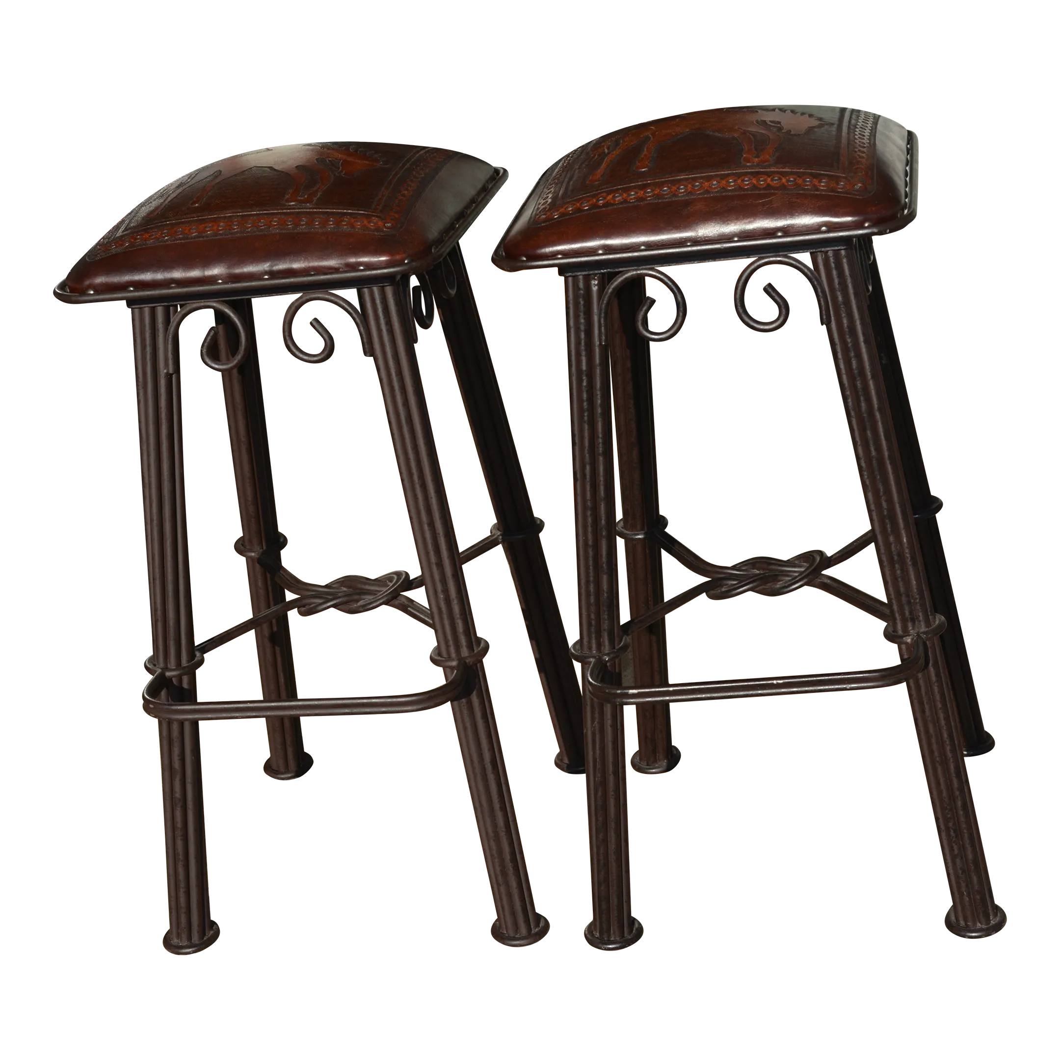 1990s Williston Forge Brown Leather Black Iron Cowboy Horse