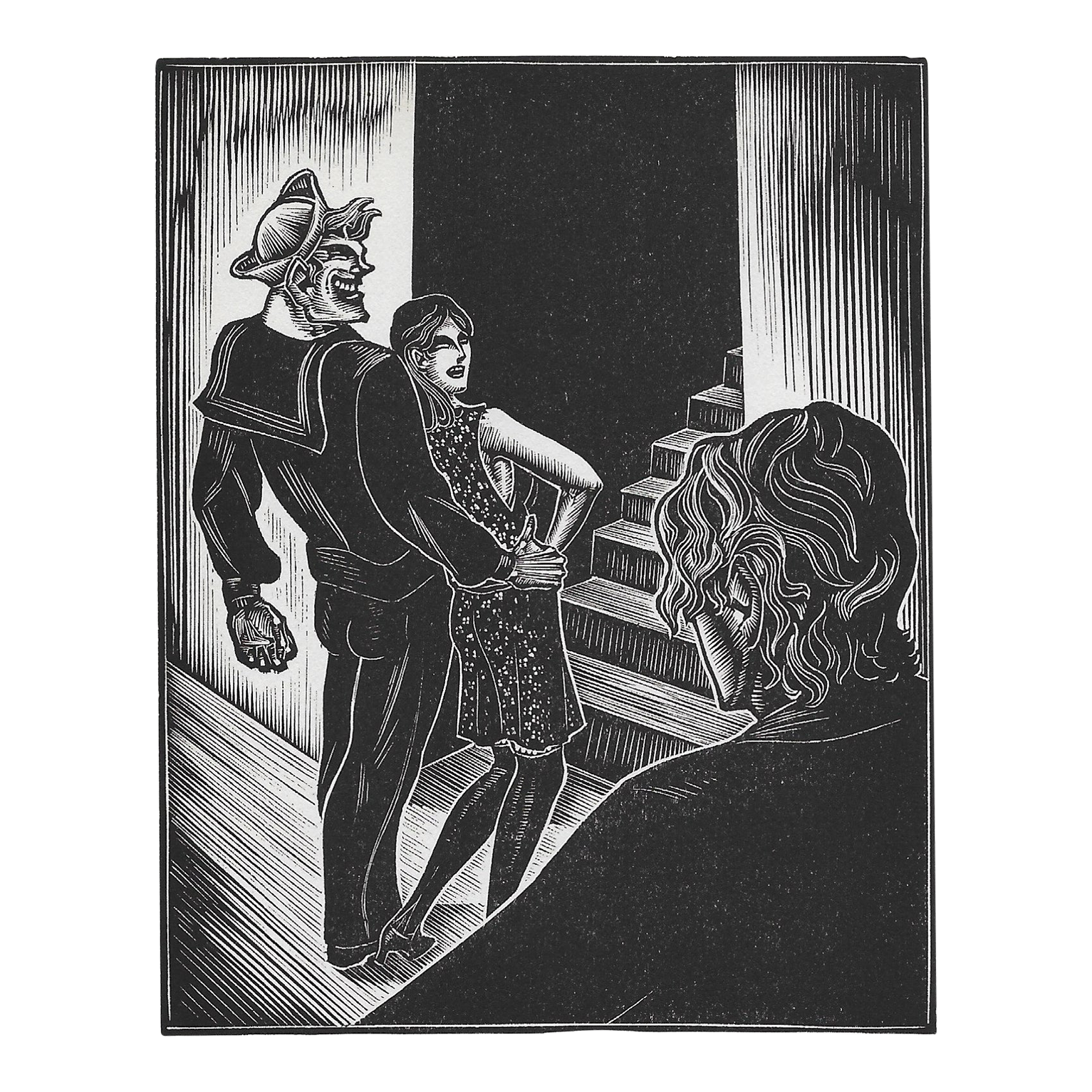 1978s Hand-drawn gridlines art 絵 ヴィンテージ 1929 Lynd Ward Sailor Wood Engraving Print | Chairish