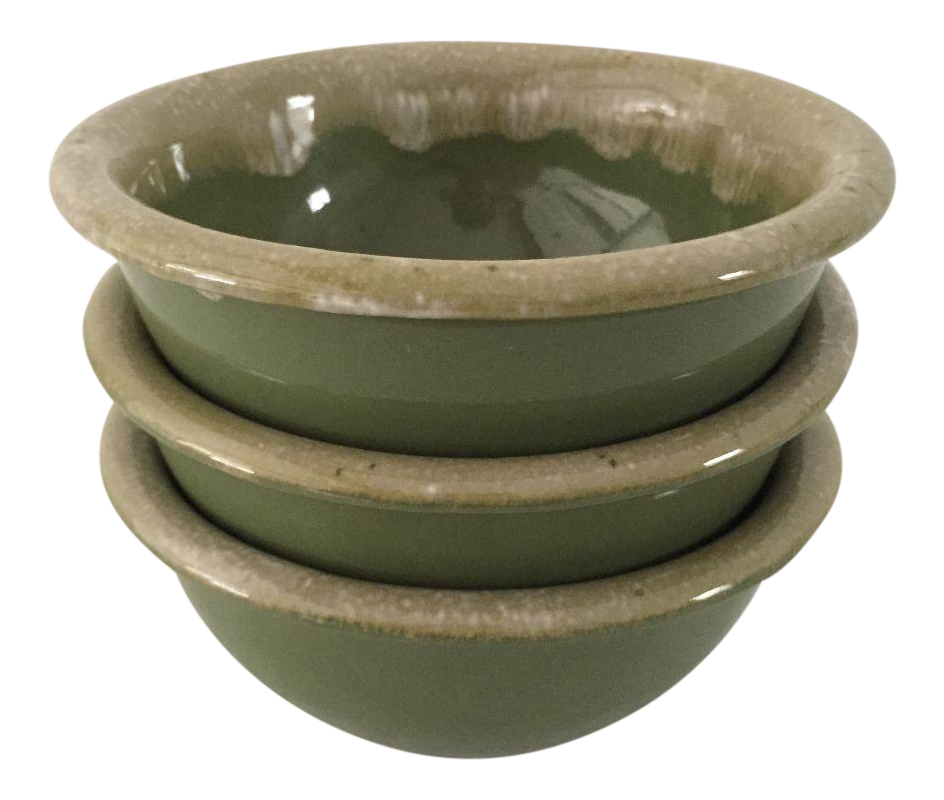 MidCentury Hull Pottery Green Drip Glaze Bowls Set of 3 Chairish