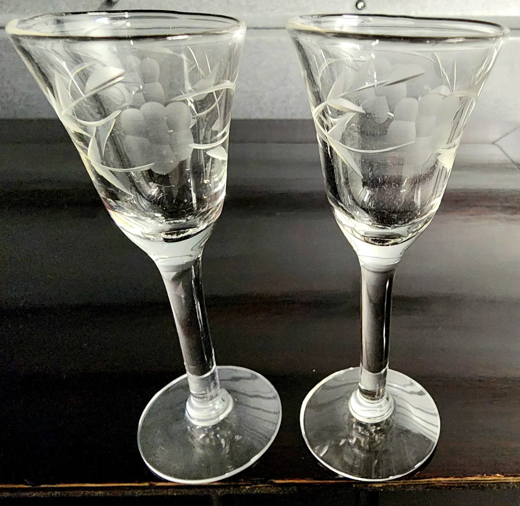 Vintage Etched Fine Cordial Glasses - Set of 12 | Chairish