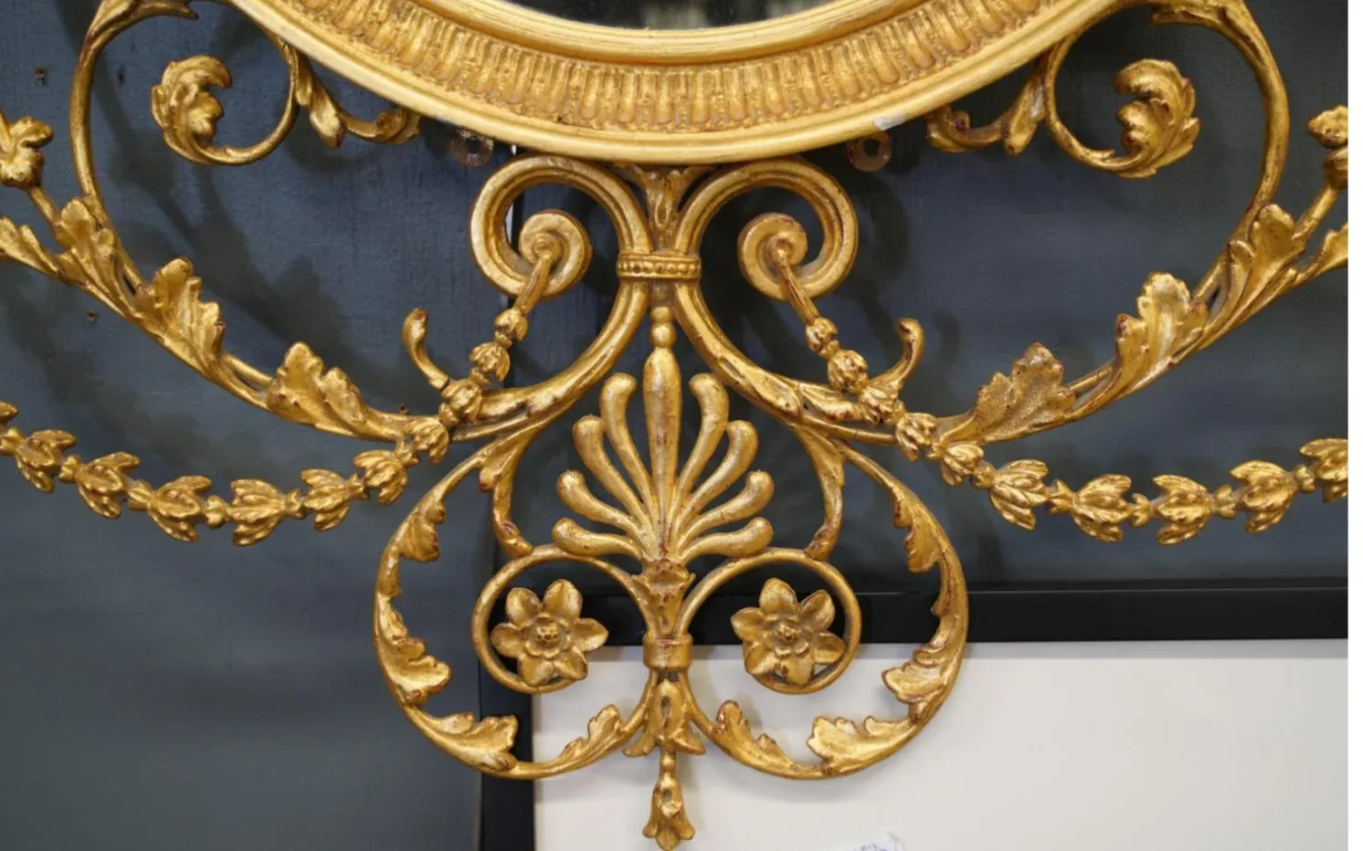 18th C Style Regency Giltwood Oval Wall Mirror W Egyptian Sphinx
