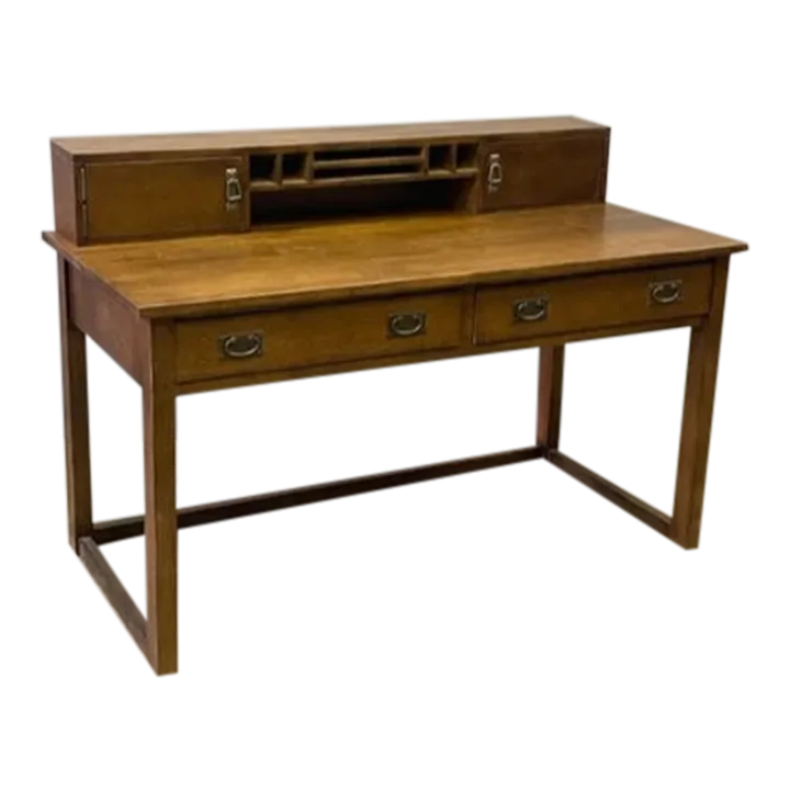 Crafters and Weavers Mission Style Oak Library Table With Hutch