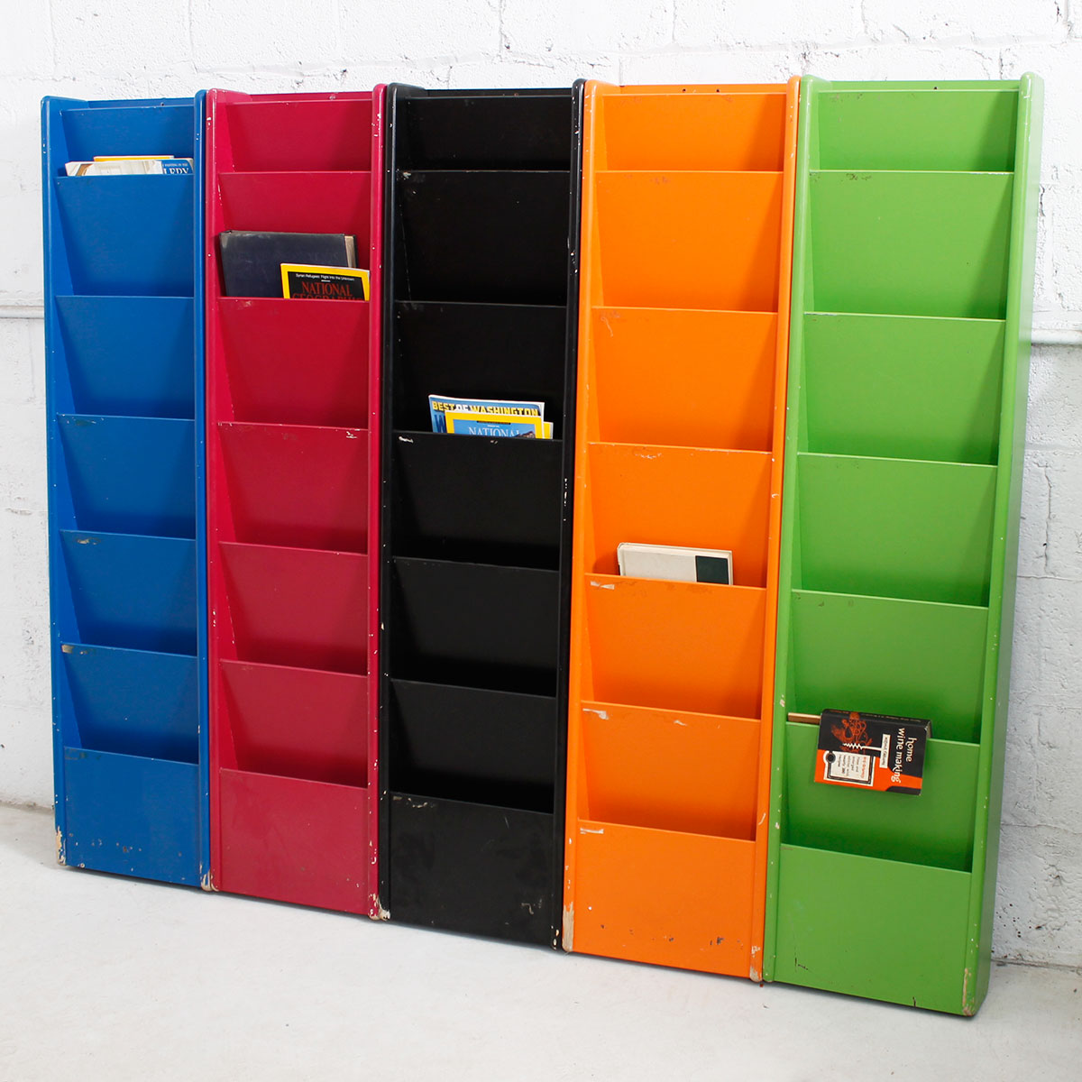 Set of 5 Peter Pepper Multicolored Tall Hanging Magazine / File