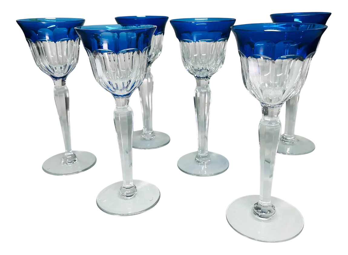 Wicker Storage Set, 1920s, Set of 2Crystal Champagne Glasses from Val Saint Lambert, Set of 6