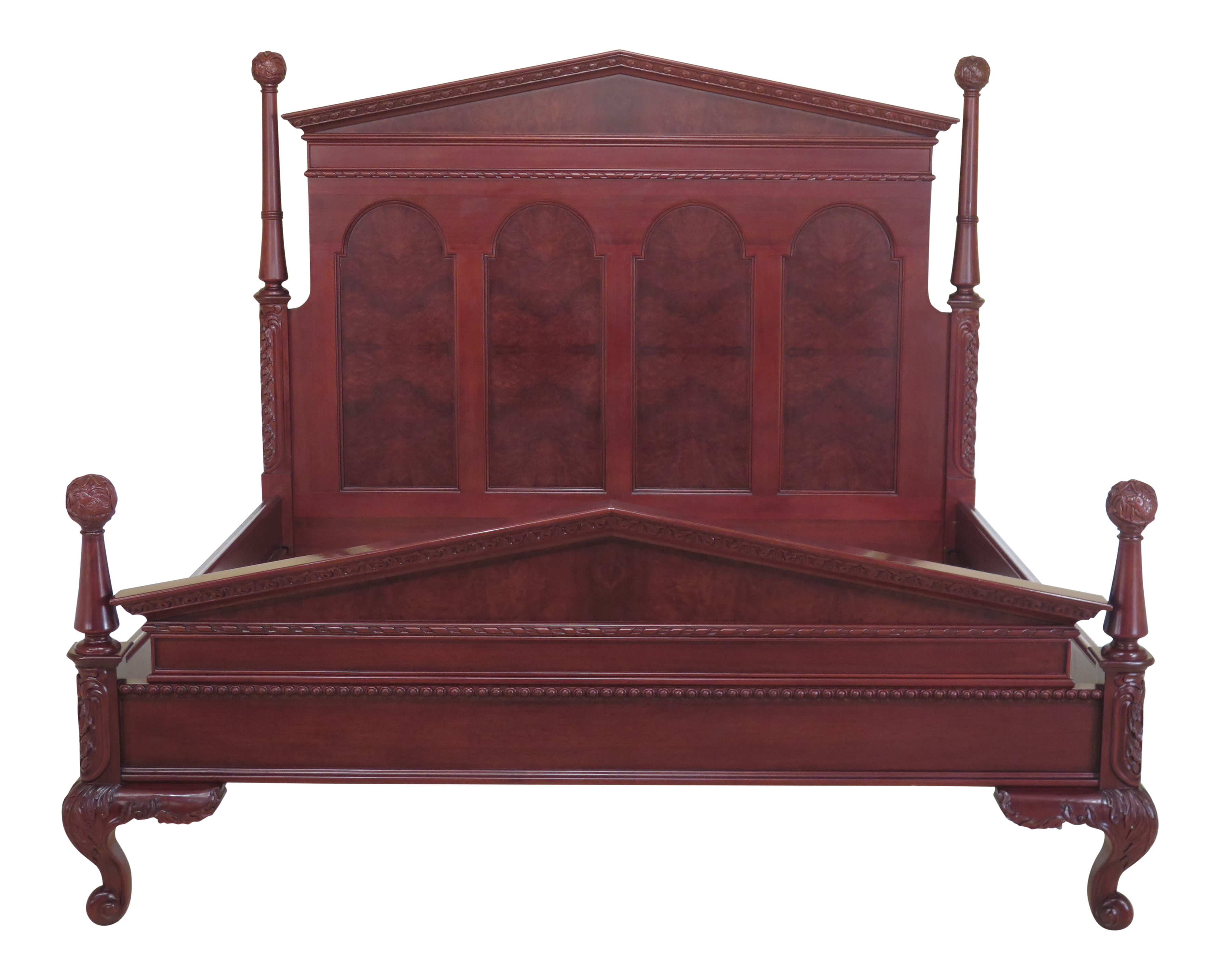 Traditional Monumental Carved Solid Mahogany King Size Bedframe