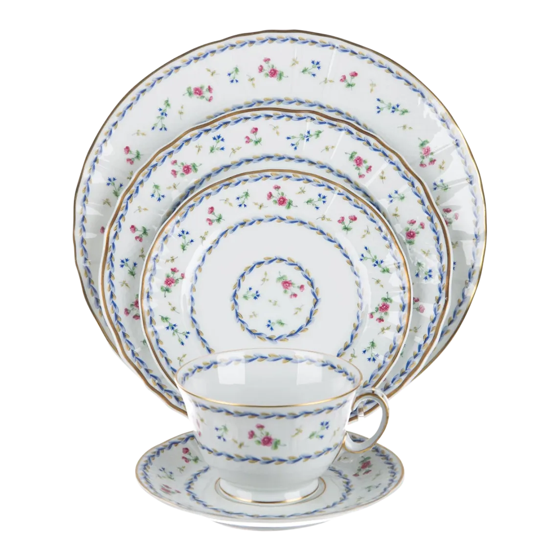 1980s Bernardaud Limoges Artois Blue Porcelain Dinnerware Set 33