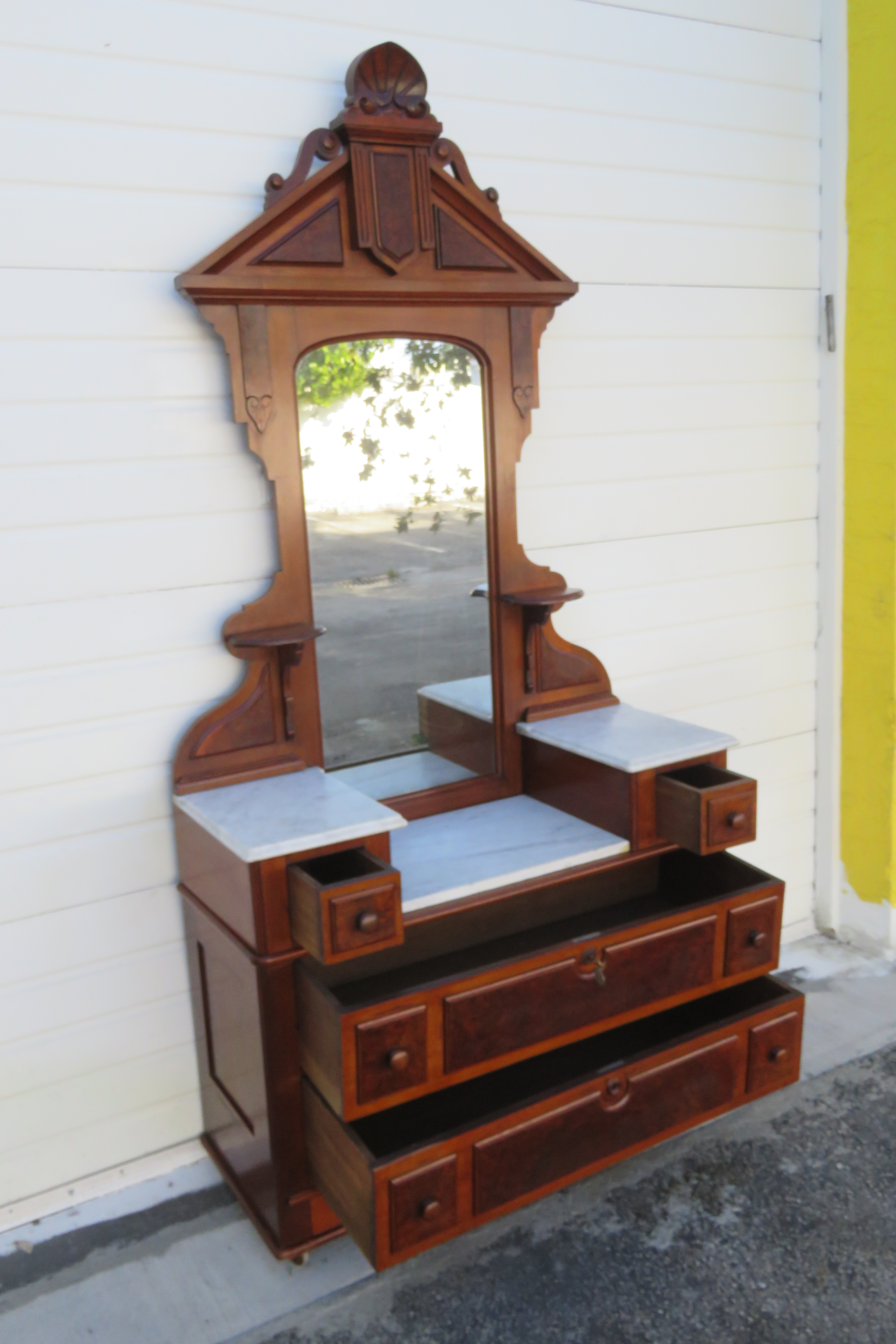 Victorian 1800s Marble Top Tall Dresser Washstand Bathroom Vanity W Mirror  5950, image size:3072x4608