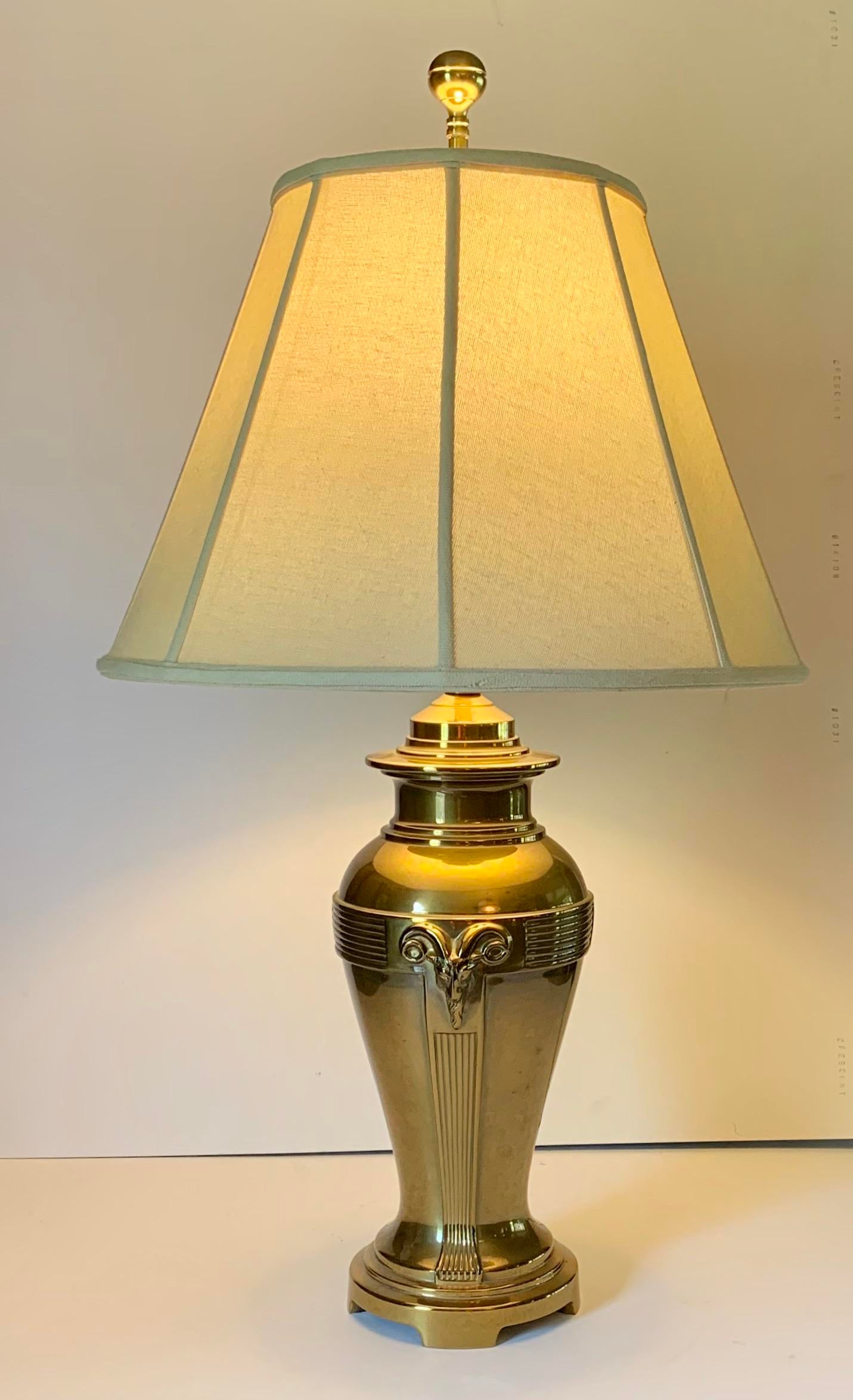 Mid 20th Century Vintage Brass Lamp With Ram Heads