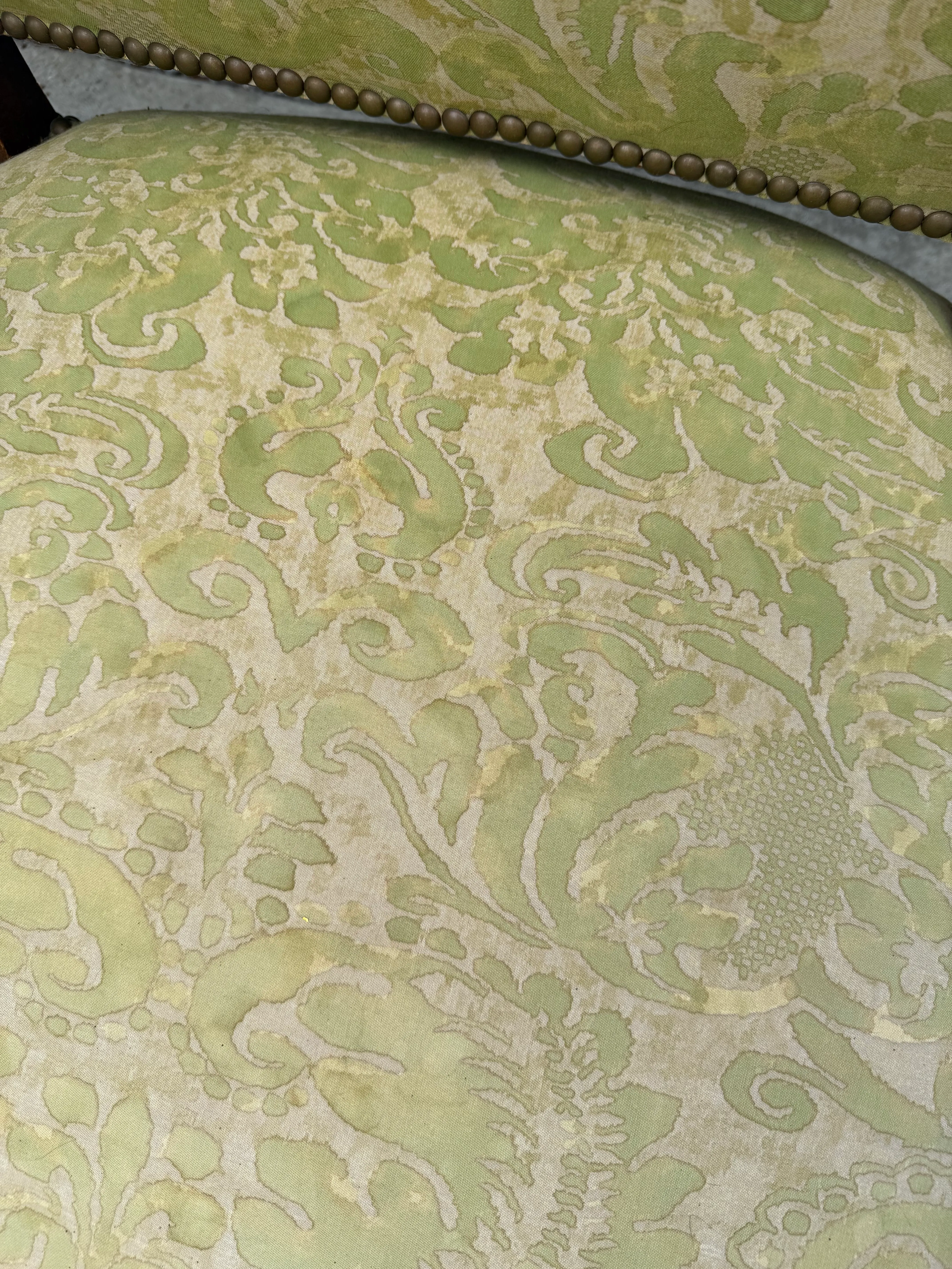 Antique Os De Mouton Chair in Green Fortuny Fabric