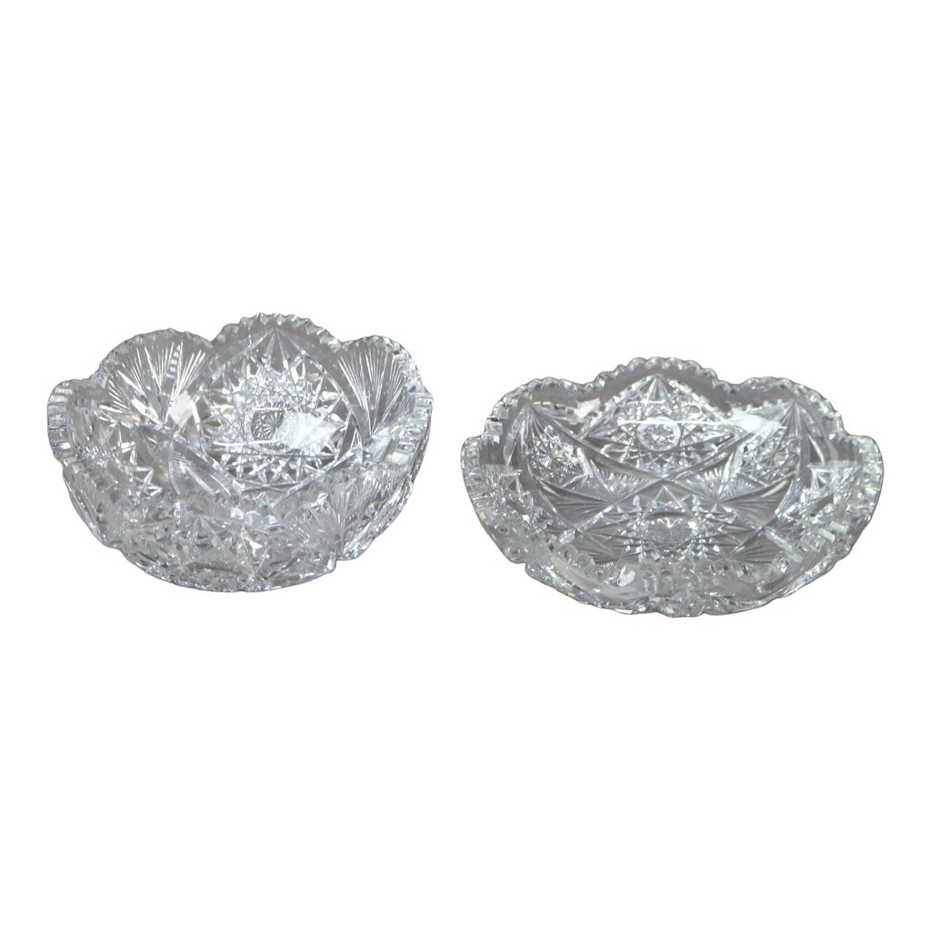 Set of 2 Antique Hawkes School Brilliant Cut Glass Bowls, Circa
