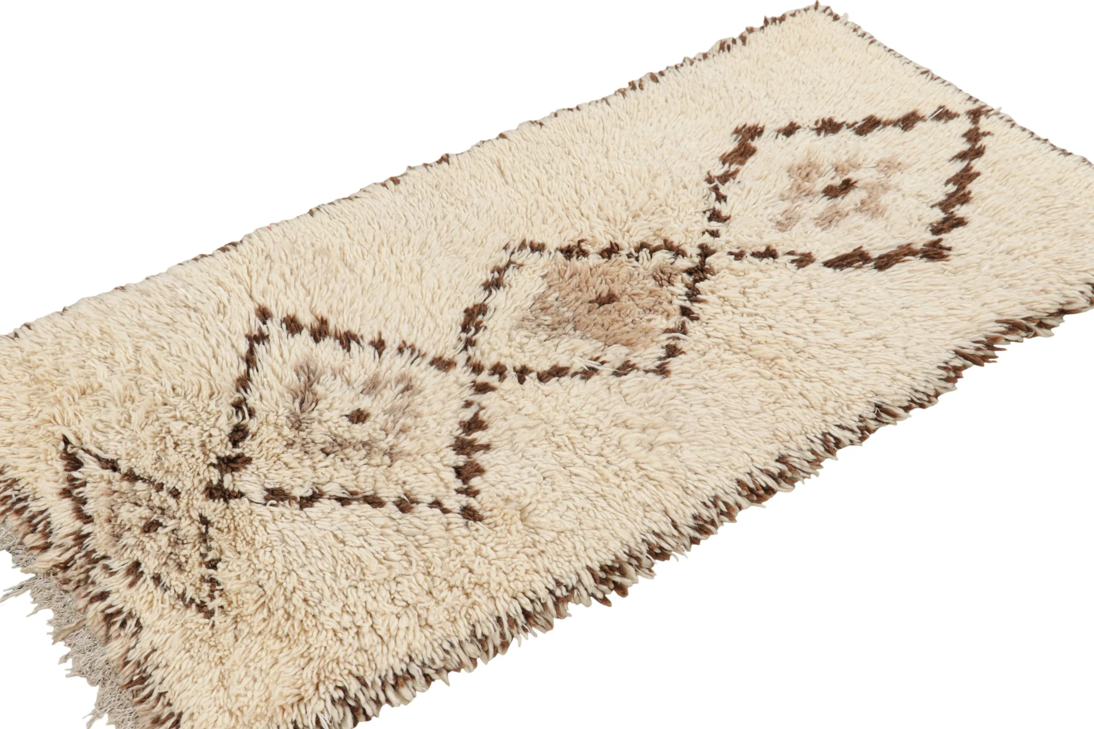 Vintage Moroccan Rug in Beige-Brown With Diamond Medallions, From